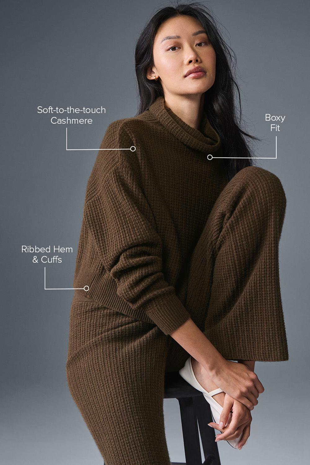 Alo Yoga Cashmere Plush Waffle Turtleneck Naisten Villapusero Espresso | Suomi  8647-HIMFA