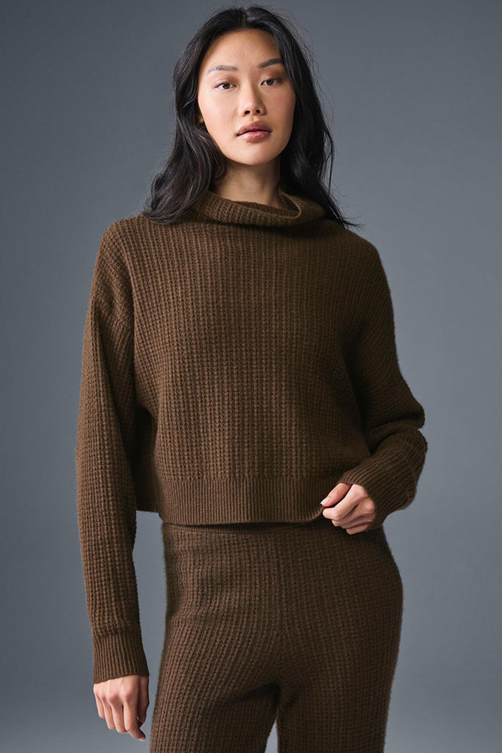 Alo Yoga Cashmere Plush Waffle Turtleneck Naisten Villapusero Espresso | Suomi  8647-HIMFA