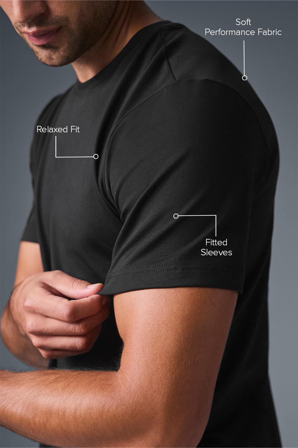 Alo Yoga Conquer Reform Crewneck Miesten Short Sleeve Mustat | Suomi  1872-SYIWR