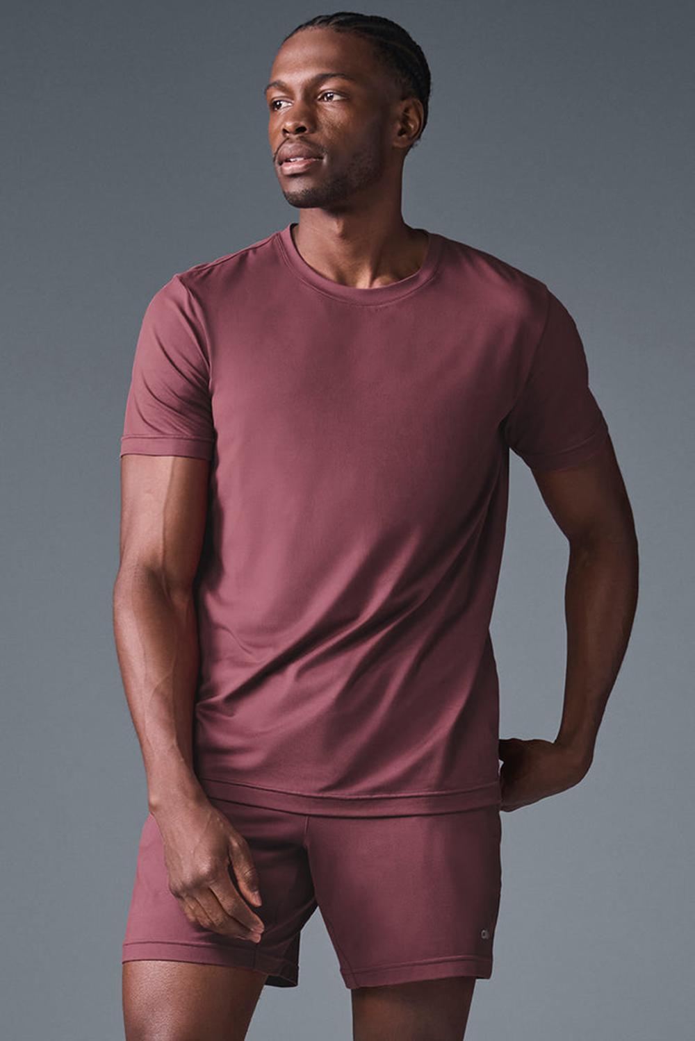 Alo Yoga Conquer Reform Crewneck Miesten Short Sleeve Viininpunainen | Suomi  6247-ESGLX