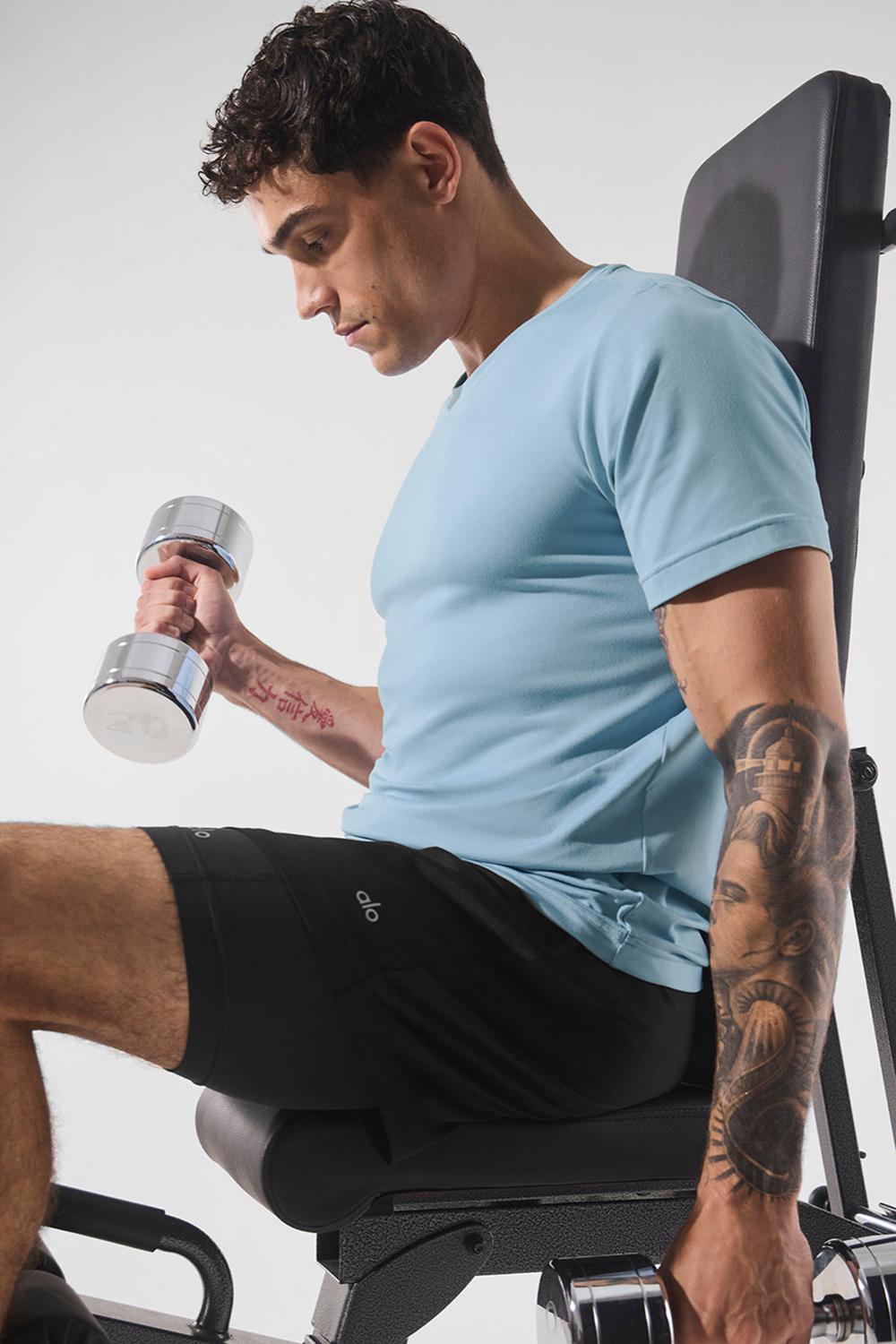 Alo Yoga Conquer Reform Crewneck Miesten Short Sleeve Sininen | Suomi  4152-SENFM