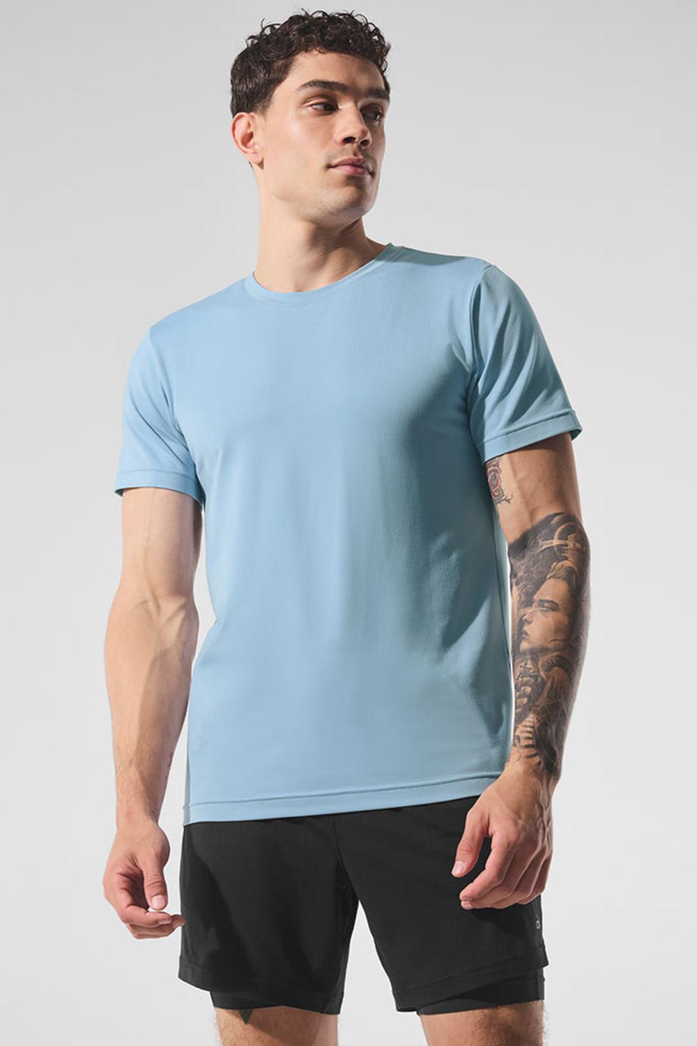 Alo Yoga Conquer Reform Crewneck Miesten Short Sleeve Sininen | Suomi  4152-SENFM