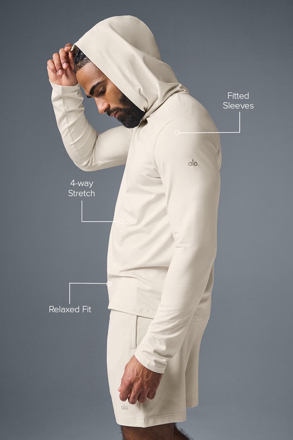 Alo Yoga Conquer Reform With Hood Miesten Pitkähihainen Bone | Suomi  9074-LDOMY