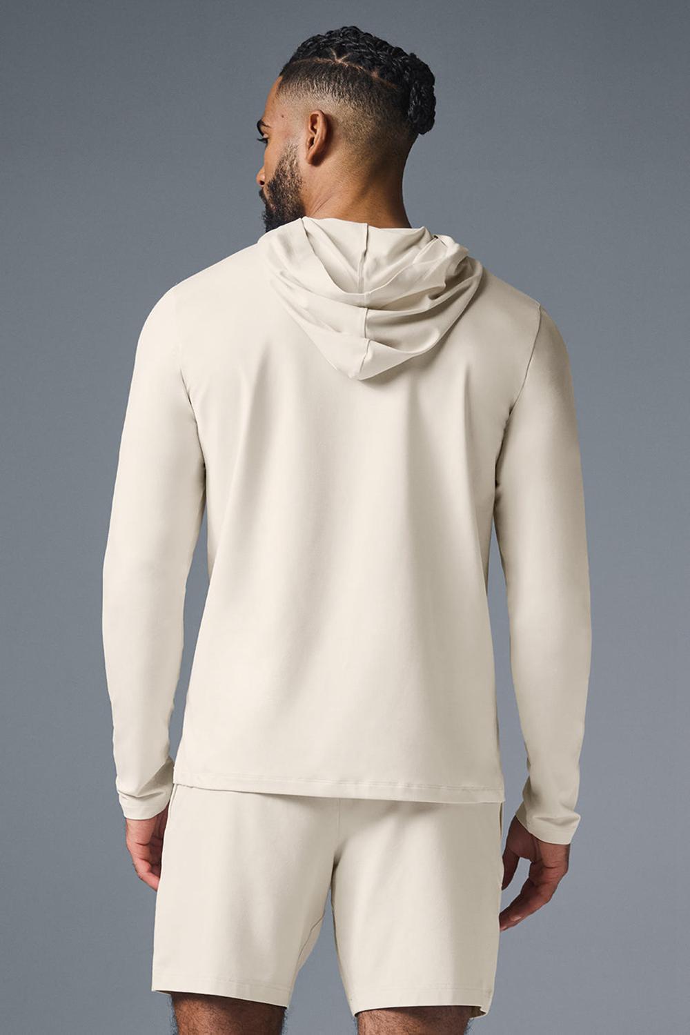 Alo Yoga Conquer Reform With Hood Miesten Pitkähihainen Bone | Suomi  9074-LDOMY