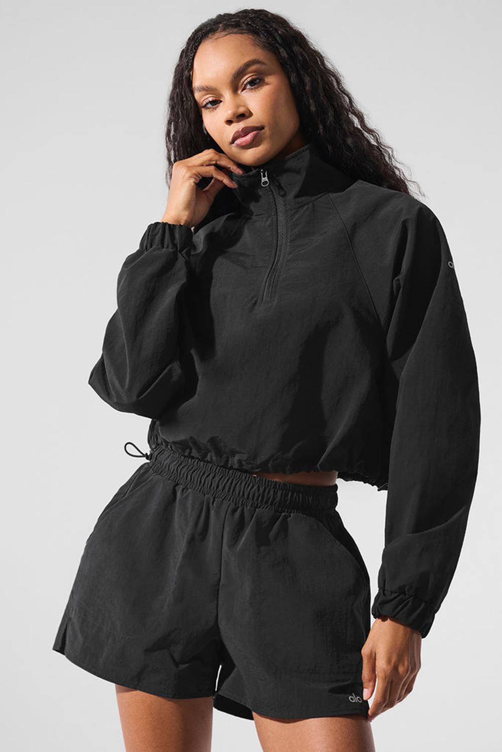 Alo Yoga Cropped 1/4 Zip Alumni Naisten Villapusero Mustat | Suomi  3680-QOKAC