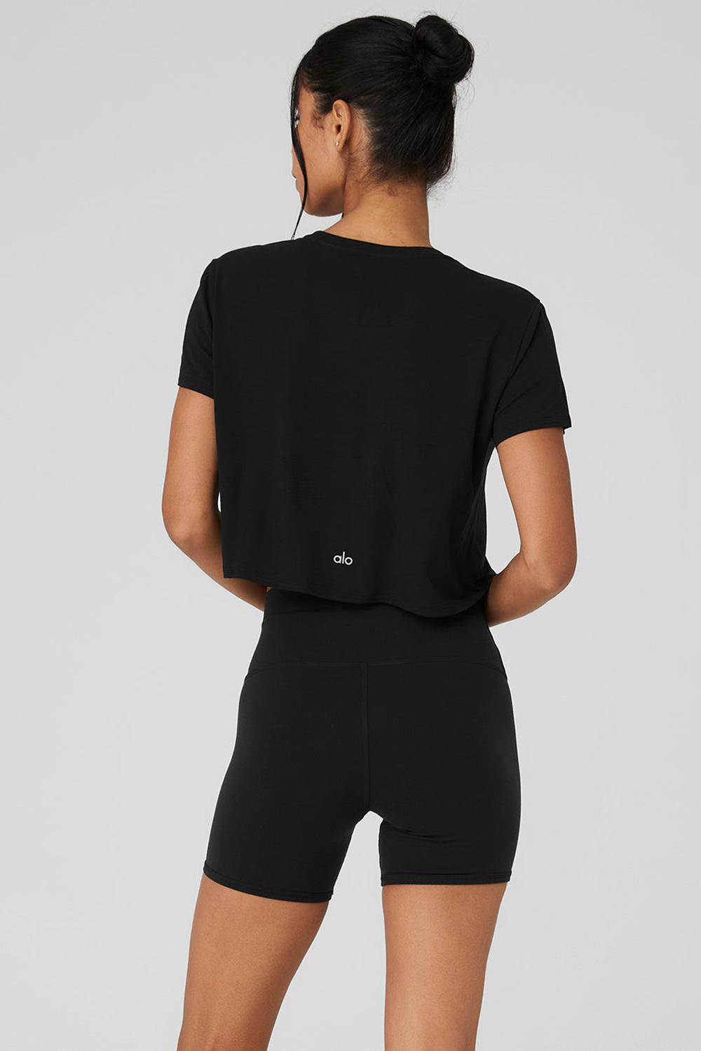Alo Yoga Cropped All Day Naisten Short Sleeve Mustat | Suomi  5378-VMUSJ