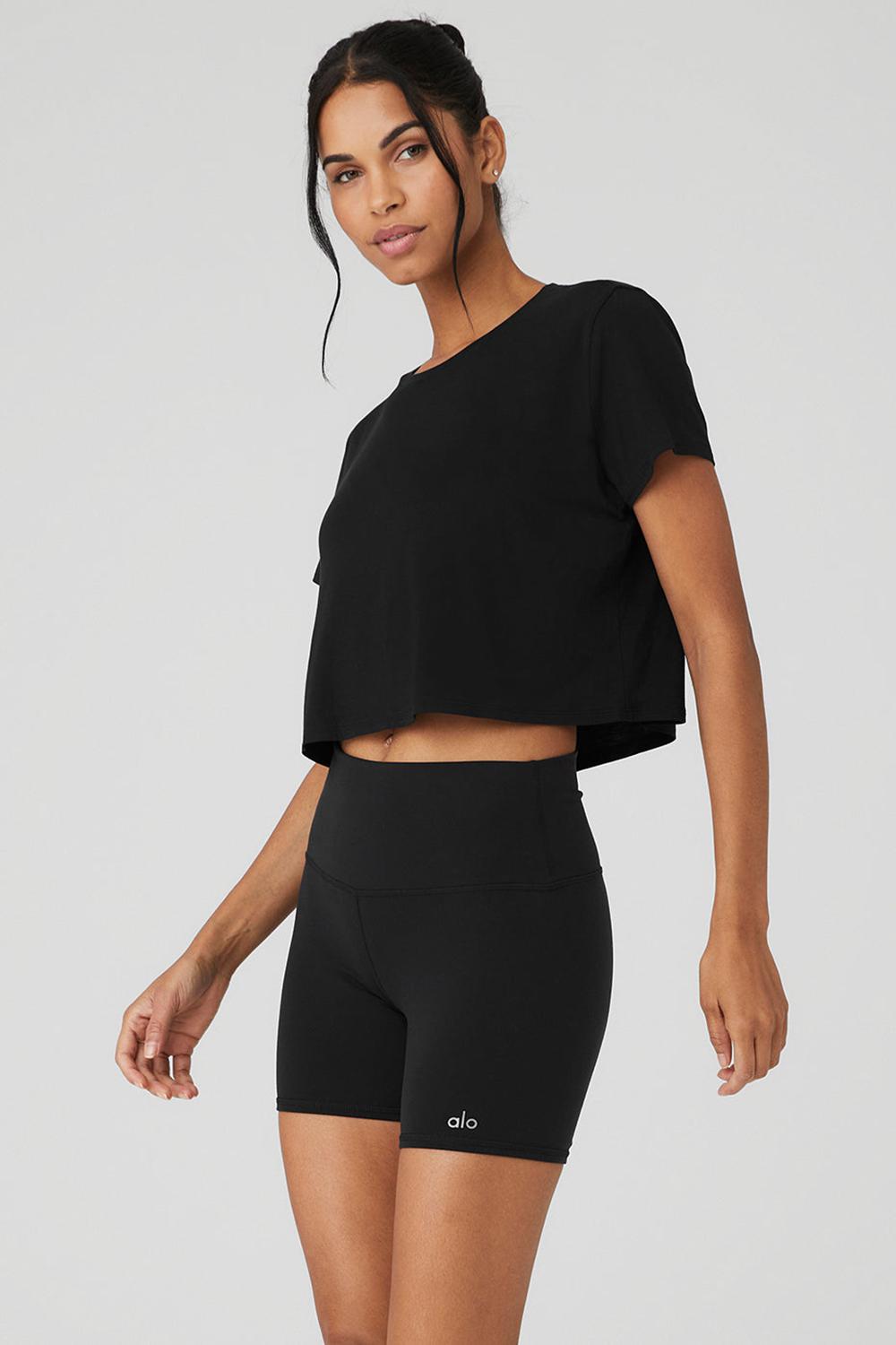 Alo Yoga Cropped All Day Naisten Short Sleeve Mustat | Suomi  5378-VMUSJ