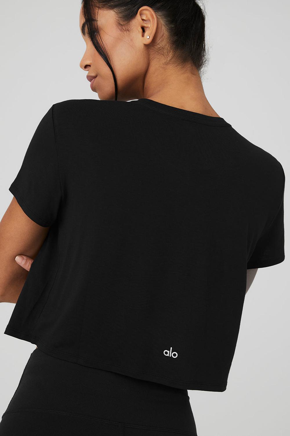 Alo Yoga Cropped All Day Naisten Short Sleeve Mustat | Suomi  5378-VMUSJ