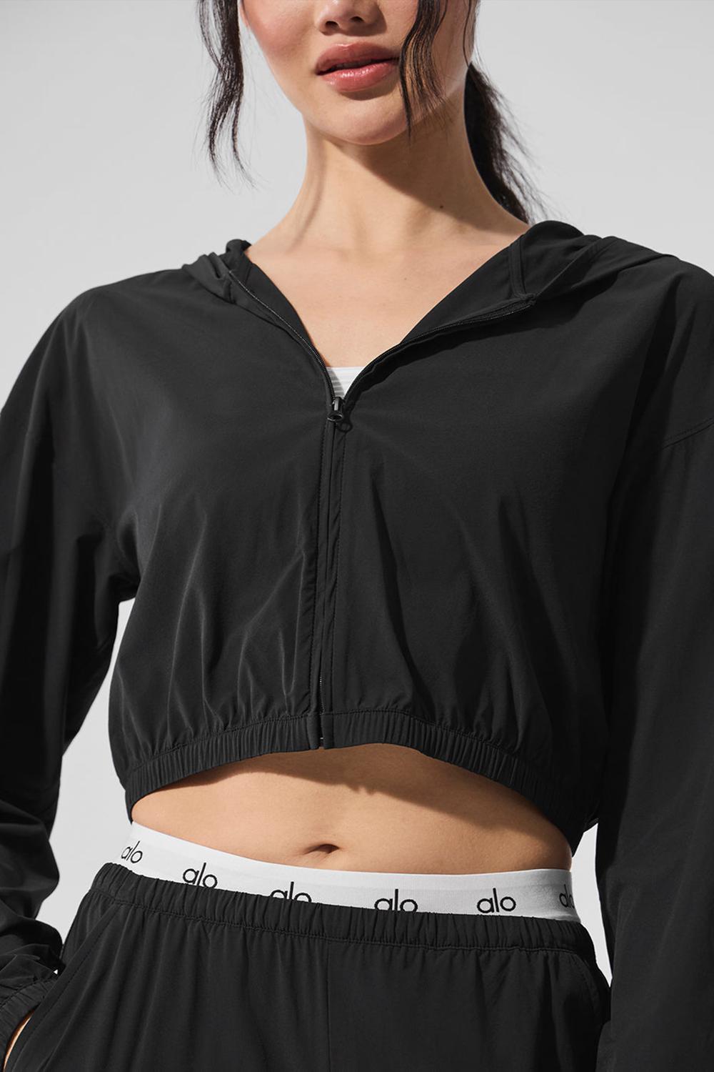 Alo Yoga Cropped Breezy Full-Zip Naisten Huppari Mustat | Suomi  8071-RWQFO