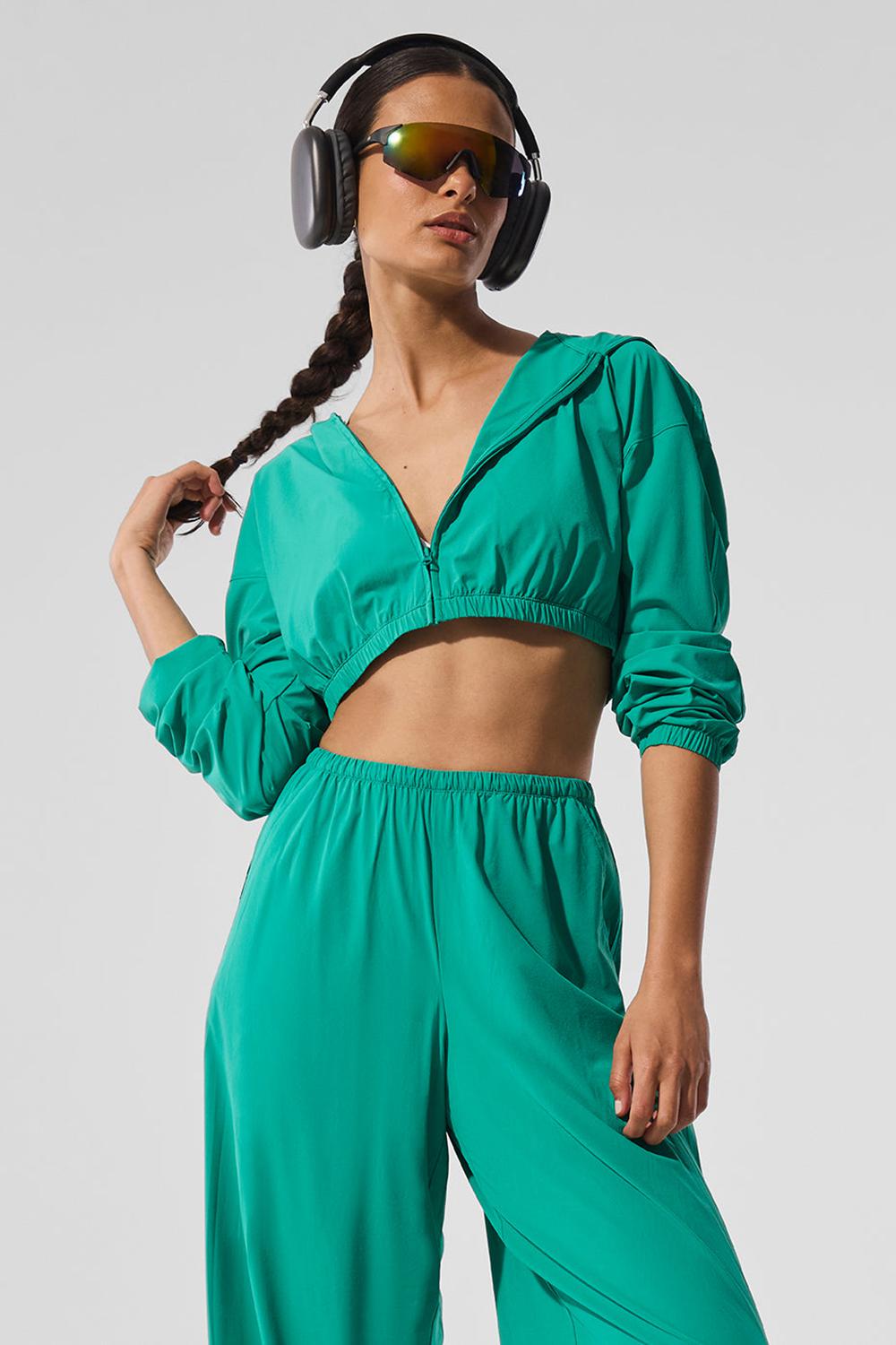 Alo Yoga Cropped Breezy Full-Zip Naisten Huppari Vihreä | Suomi  7128-CFWAR