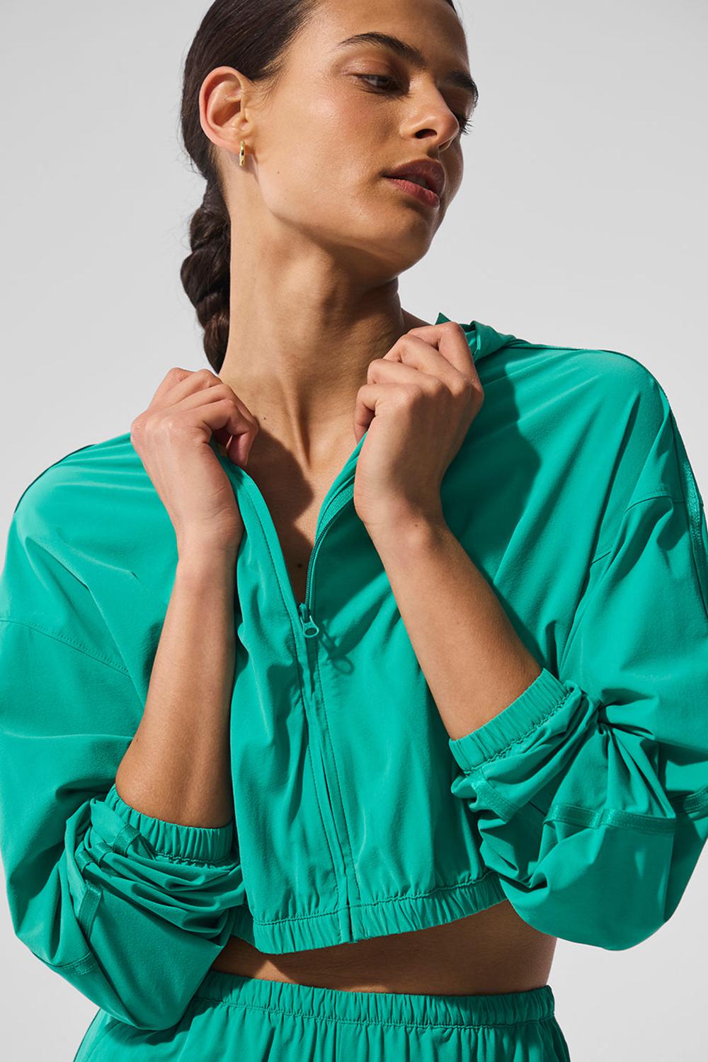 Alo Yoga Cropped Breezy Full-Zip Naisten Huppari Vihreä | Suomi  7128-CFWAR