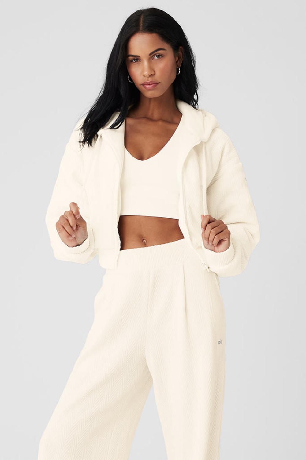 Alo Yoga Cropped Cozy Day Full Zip Naisten Takit Ivory | Suomi  6529-ATYOF