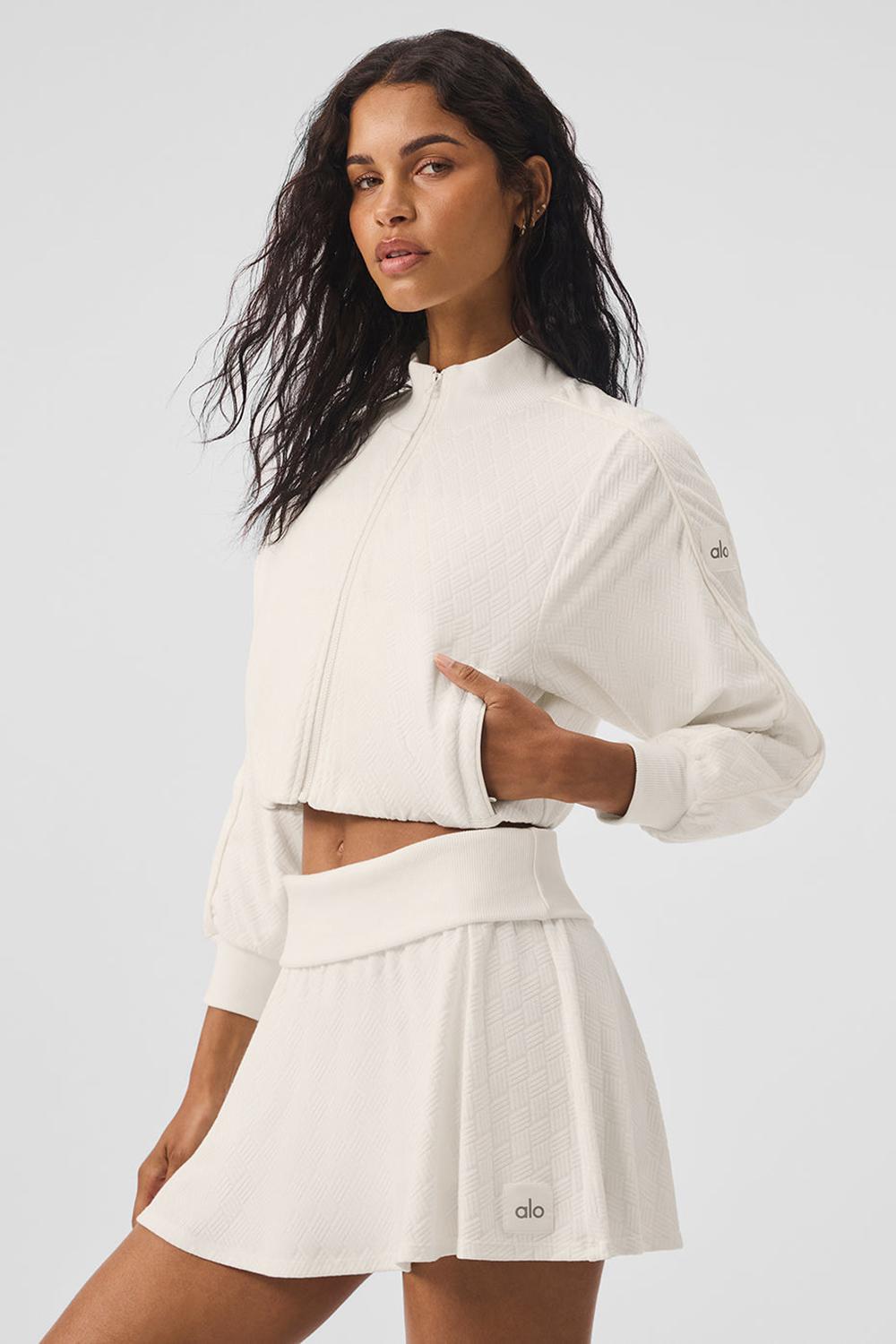 Alo Yoga Cropped Doubles Only Full Zip Naisten Takit Ivory | Suomi  7153-TRFXL