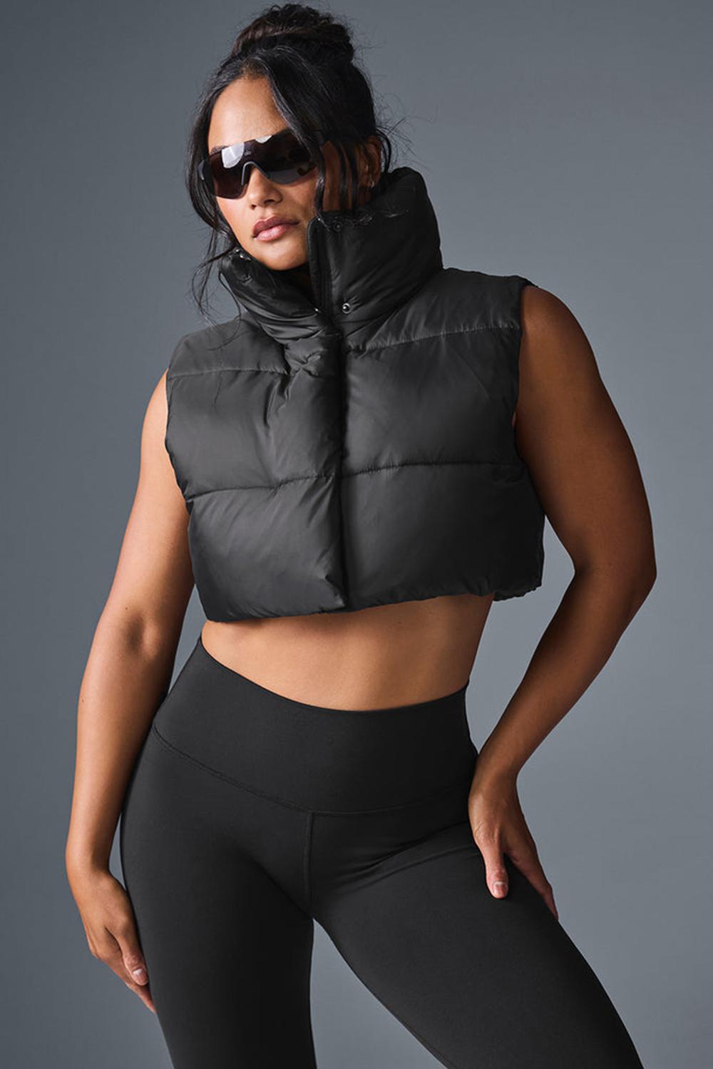 Alo Yoga Cropped Gold Rush Puffer Naisten Liivi Mustat | Suomi  4036-JVGHN