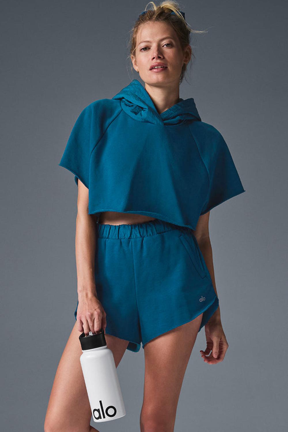 Alo Yoga Cropped In The Air Naisten Short Sleeve Sininen | Suomi  7938-PJACB
