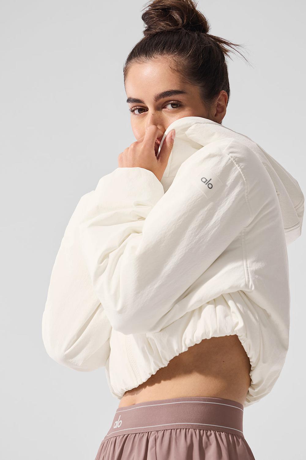 Alo Yoga Cropped Mountain Peak Full-Zip Naisten Huppari Ivory | Suomi  8697-KNDIP