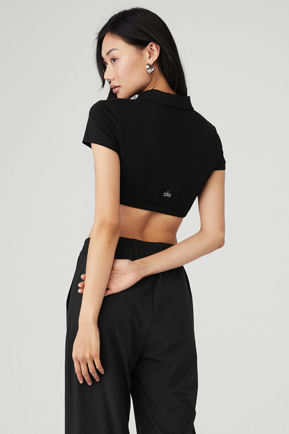 Alo Yoga Cropped Prestige Polo Naisten Pikeepaita Mustat | Suomi  8963-KHFXV