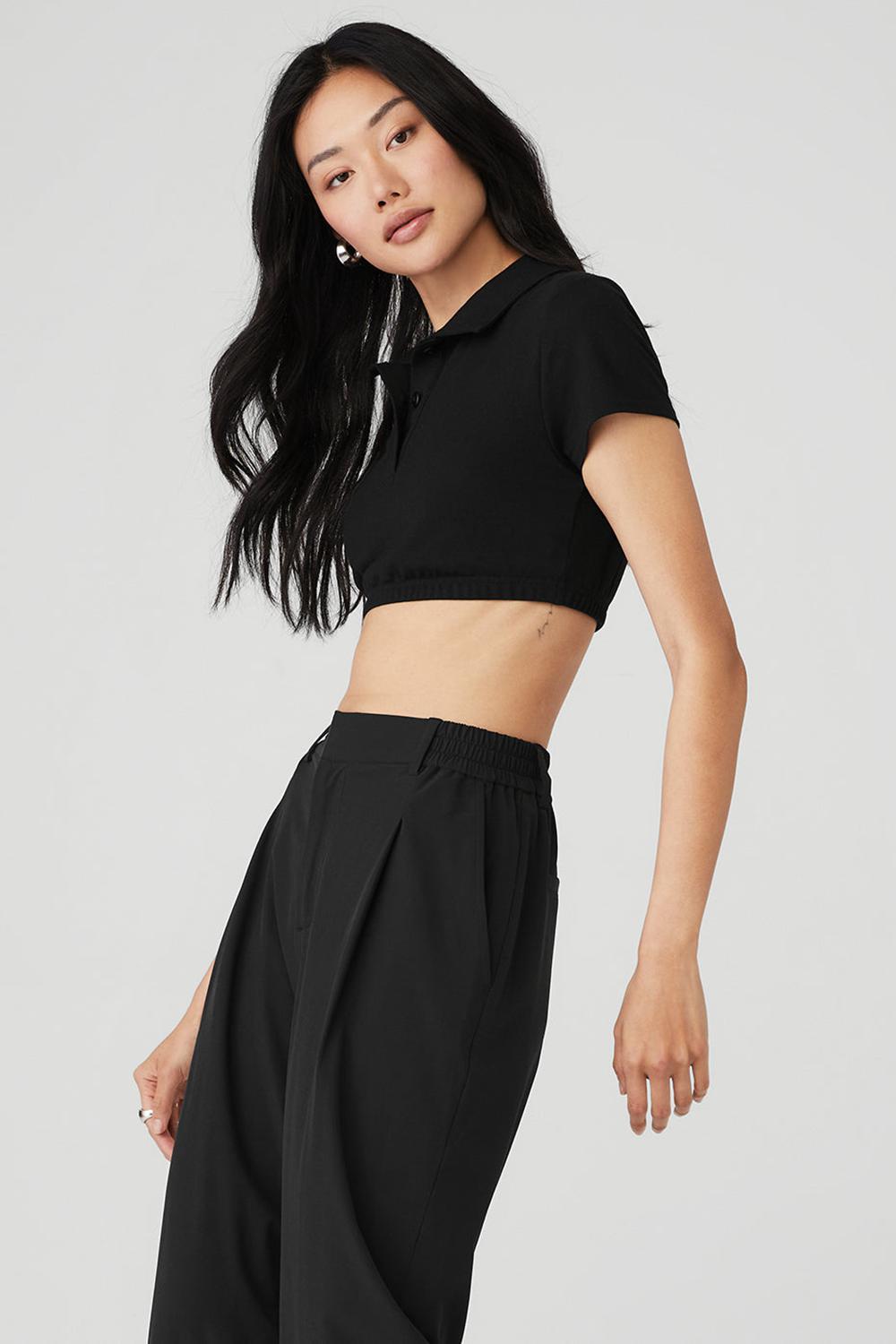 Alo Yoga Cropped Prestige Polo Naisten Pikeepaita Mustat | Suomi  8963-KHFXV