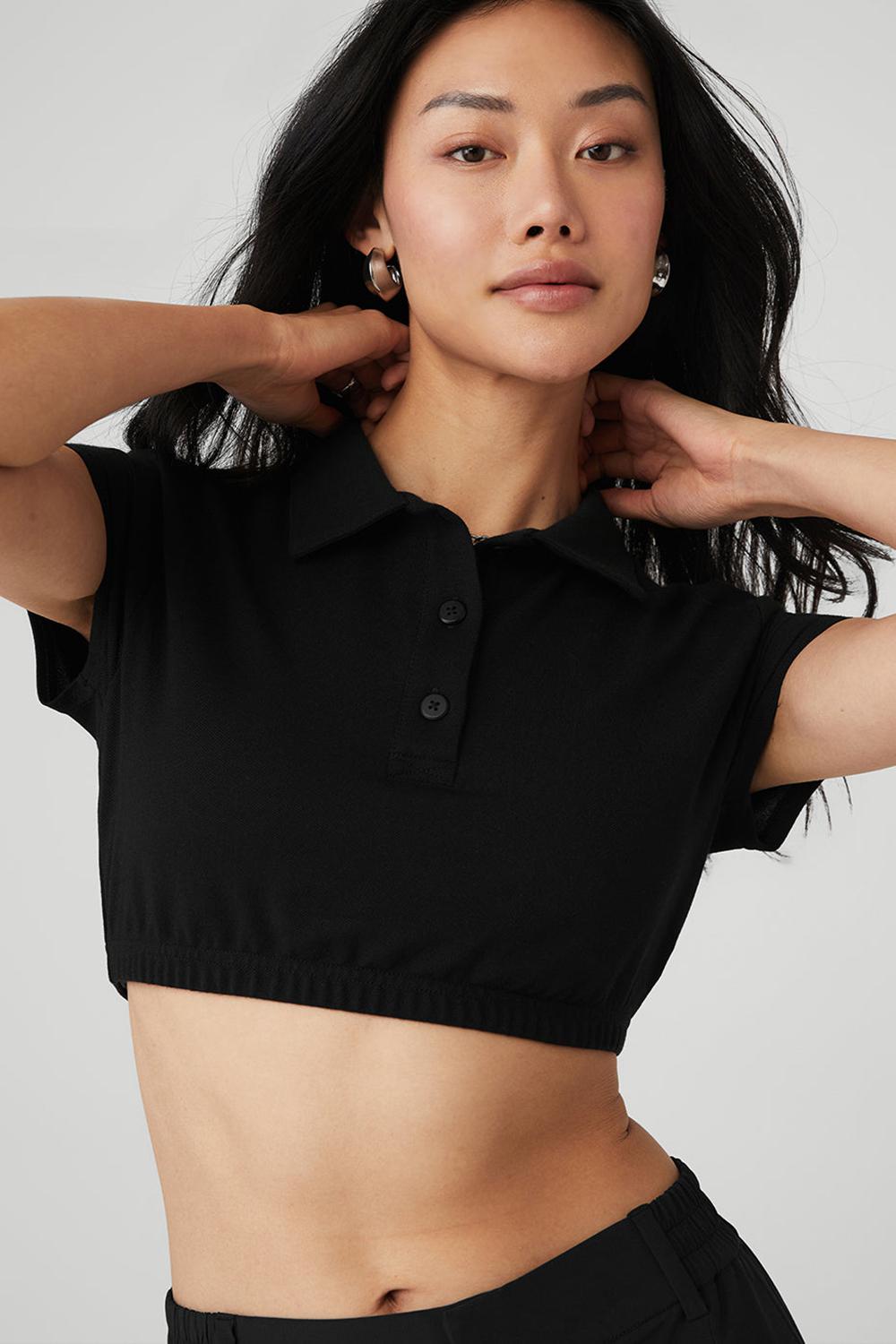 Alo Yoga Cropped Prestige Polo Naisten Pikeepaita Mustat | Suomi  8963-KHFXV