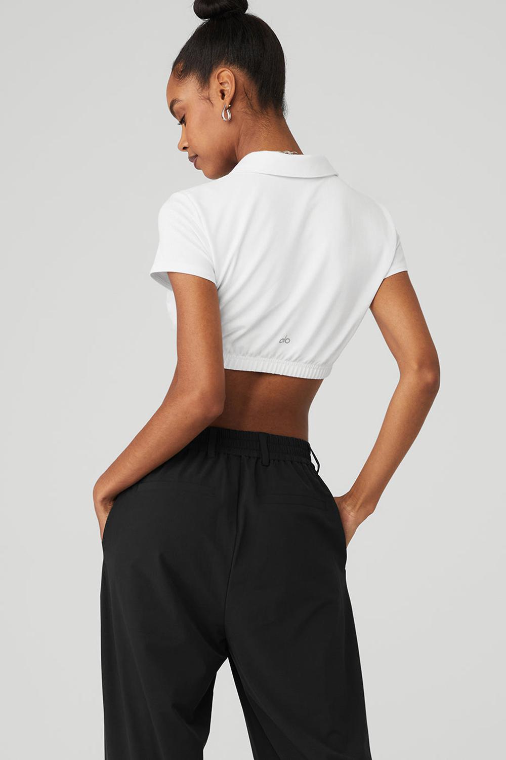 Alo Yoga Cropped Prestige Polo Naisten Pikeepaita Valkoinen | Suomi  8527-NJHVP