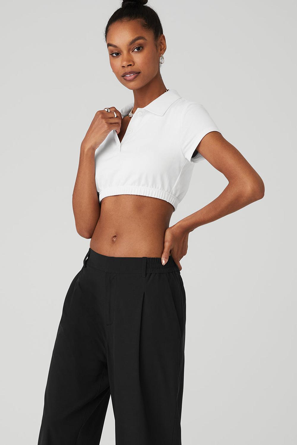 Alo Yoga Cropped Prestige Polo Naisten Pikeepaita Valkoinen | Suomi  8527-NJHVP