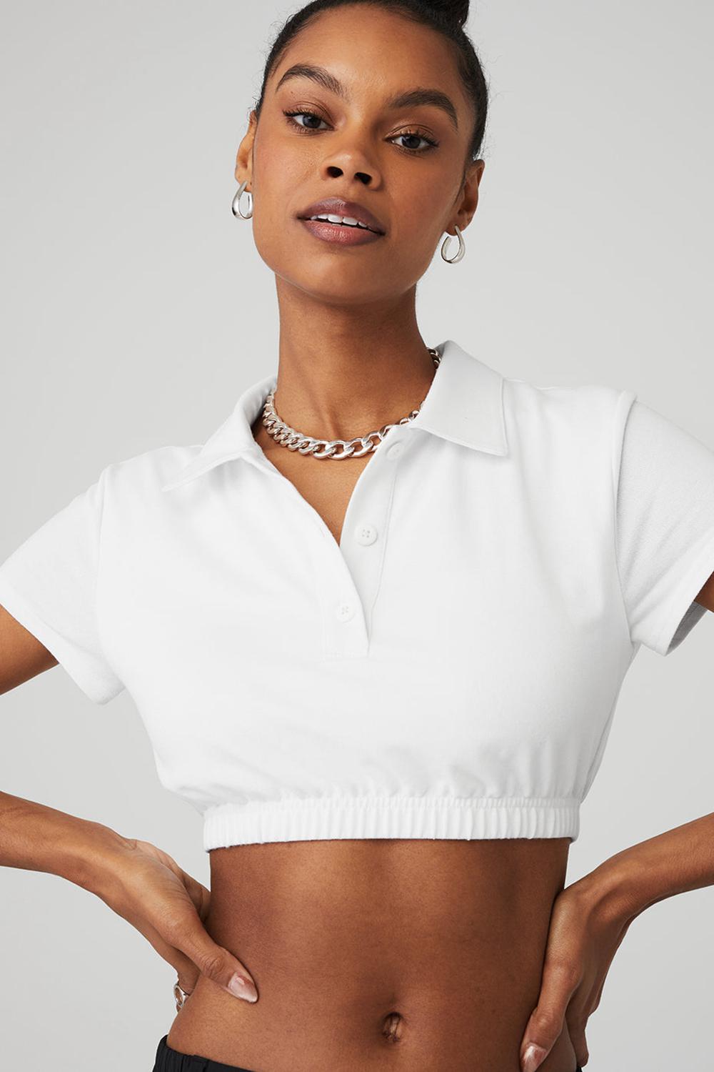 Alo Yoga Cropped Prestige Polo Naisten Pikeepaita Valkoinen | Suomi  8527-NJHVP