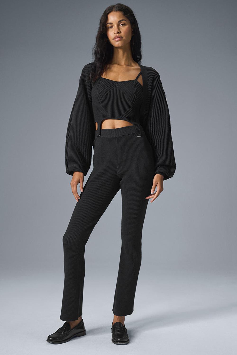 Alo Yoga Denim Knit High-Waist Flare Naisten Housut Mustat | Suomi  8314-JHLTP