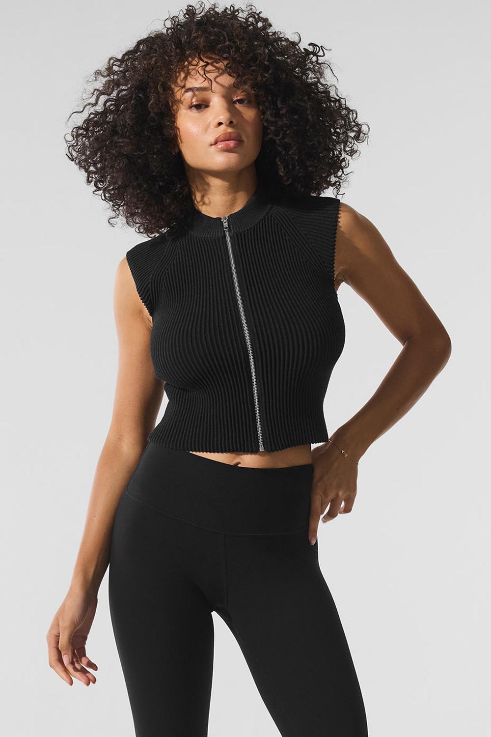 Alo Yoga Denim Knit Sleeveless Full Zip Naisten Topit Mustat | Suomi  3015-GRFBV