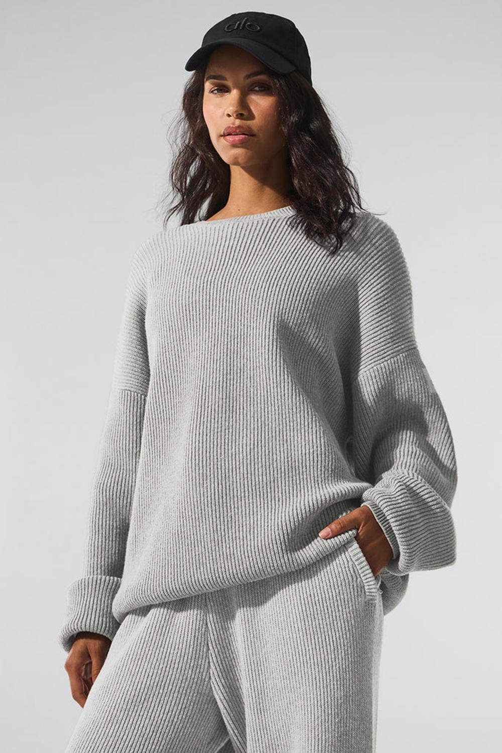 Alo Yoga Domain Rib Knit Crew Naisten Neulepuserot Harmaat | Suomi  3618-MLJFR