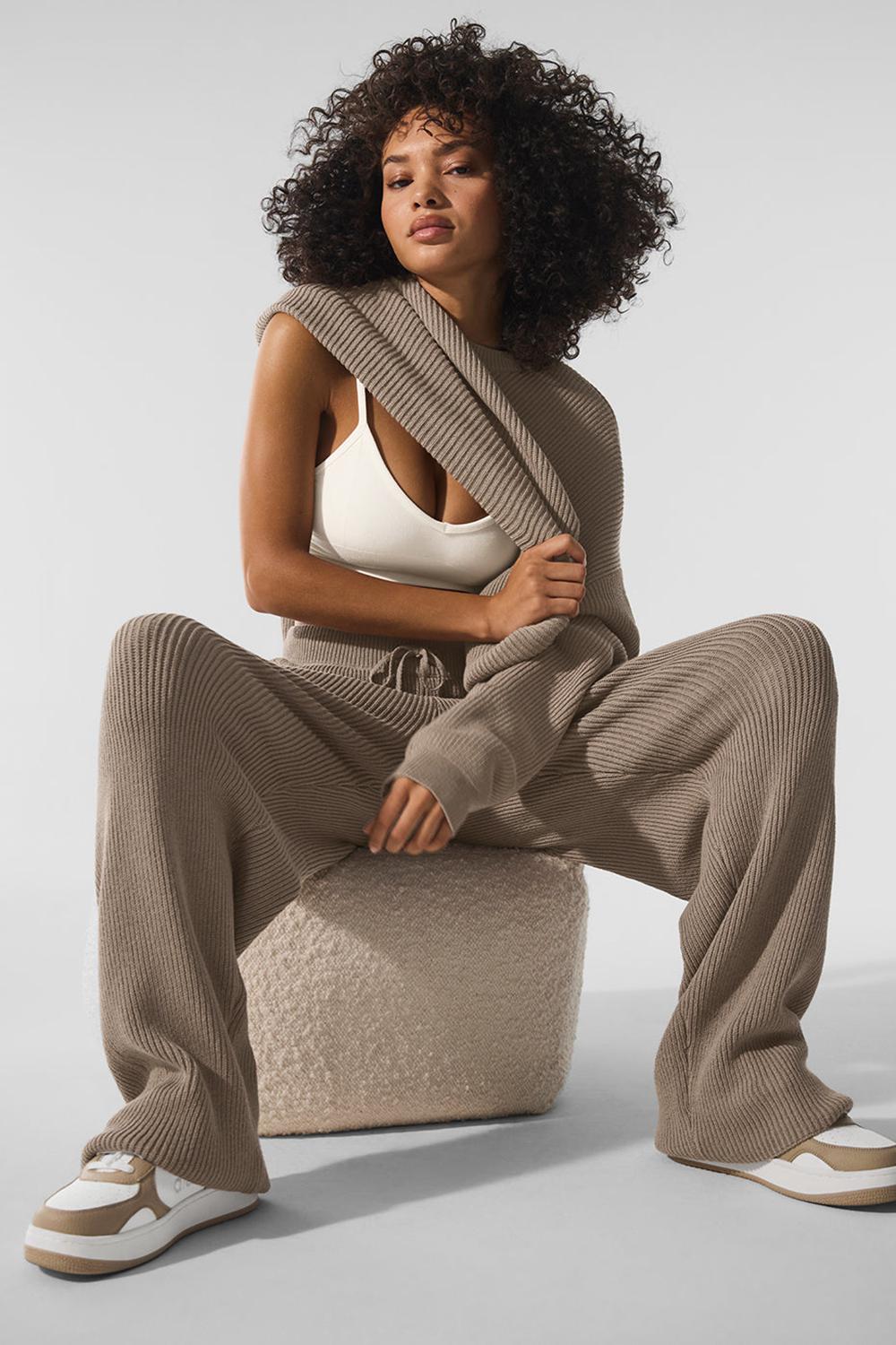 Alo Yoga Domain Rib Knit Crew Naisten Neulepuserot Gravel | Suomi  7961-QJVML