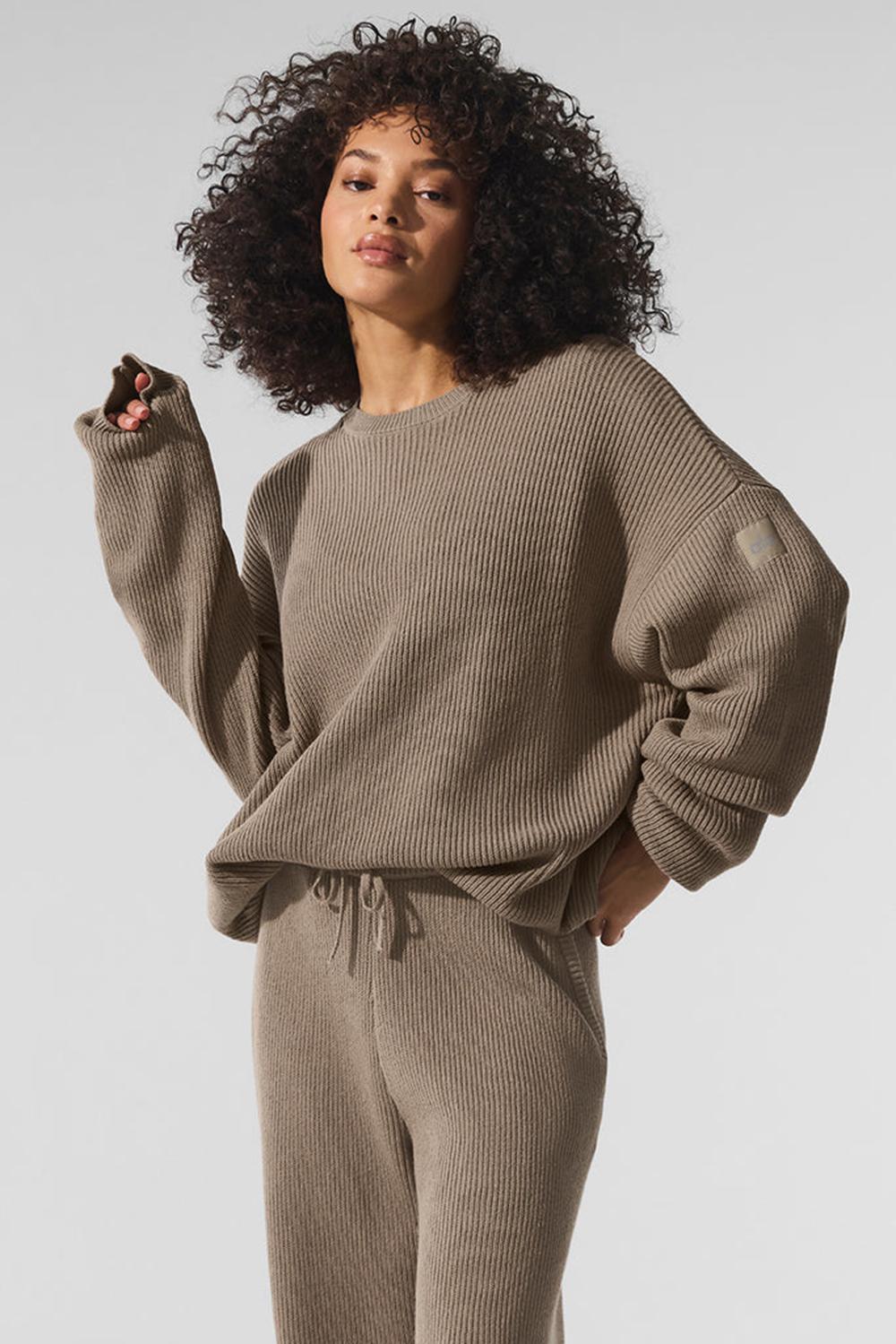 Alo Yoga Domain Rib Knit Crew Naisten Neulepuserot Gravel | Suomi  7961-QJVML