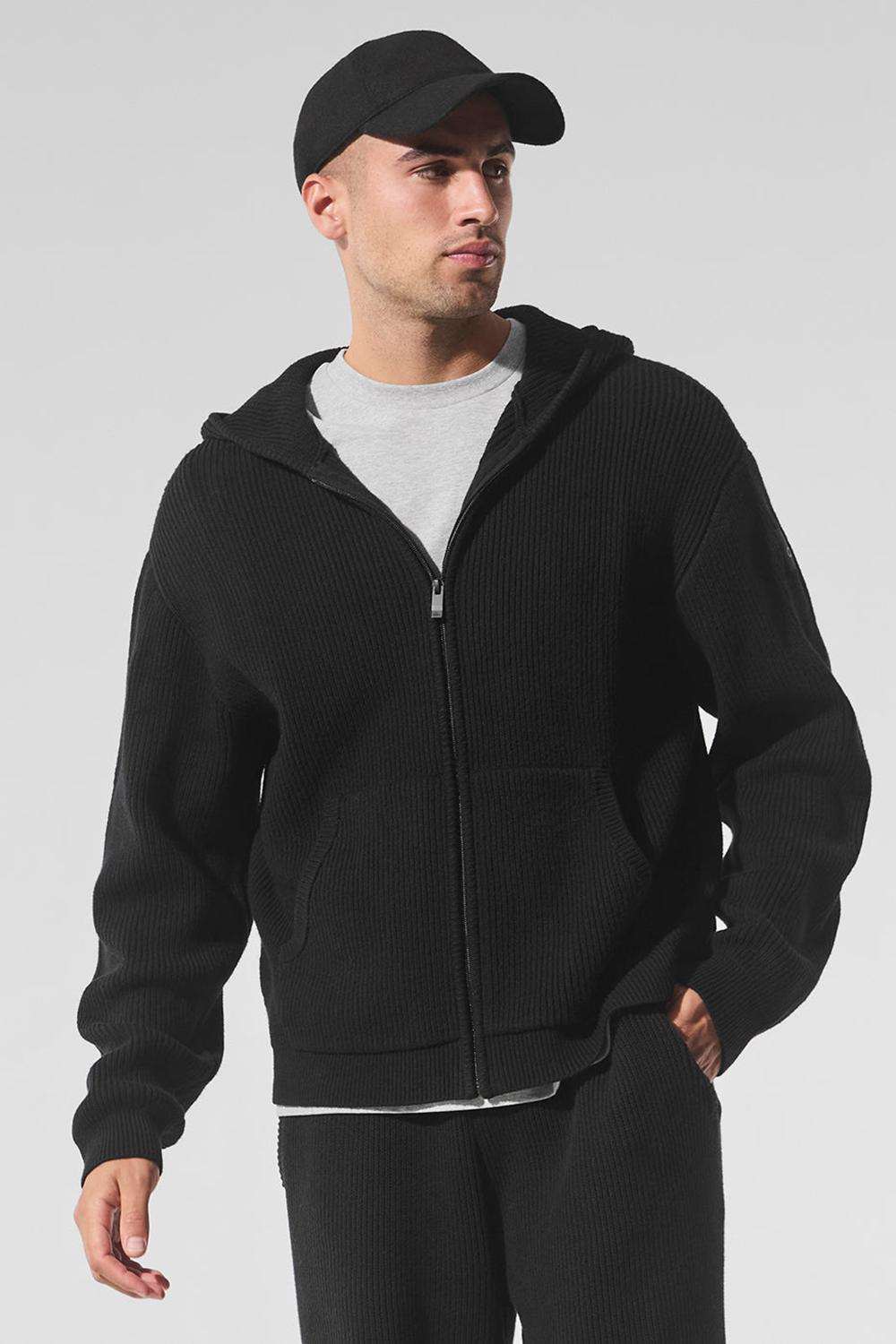 Alo Yoga Domain Rib Knit Full Zip Miesten Neulepuserot Mustat | Suomi  6731-TLGRJ