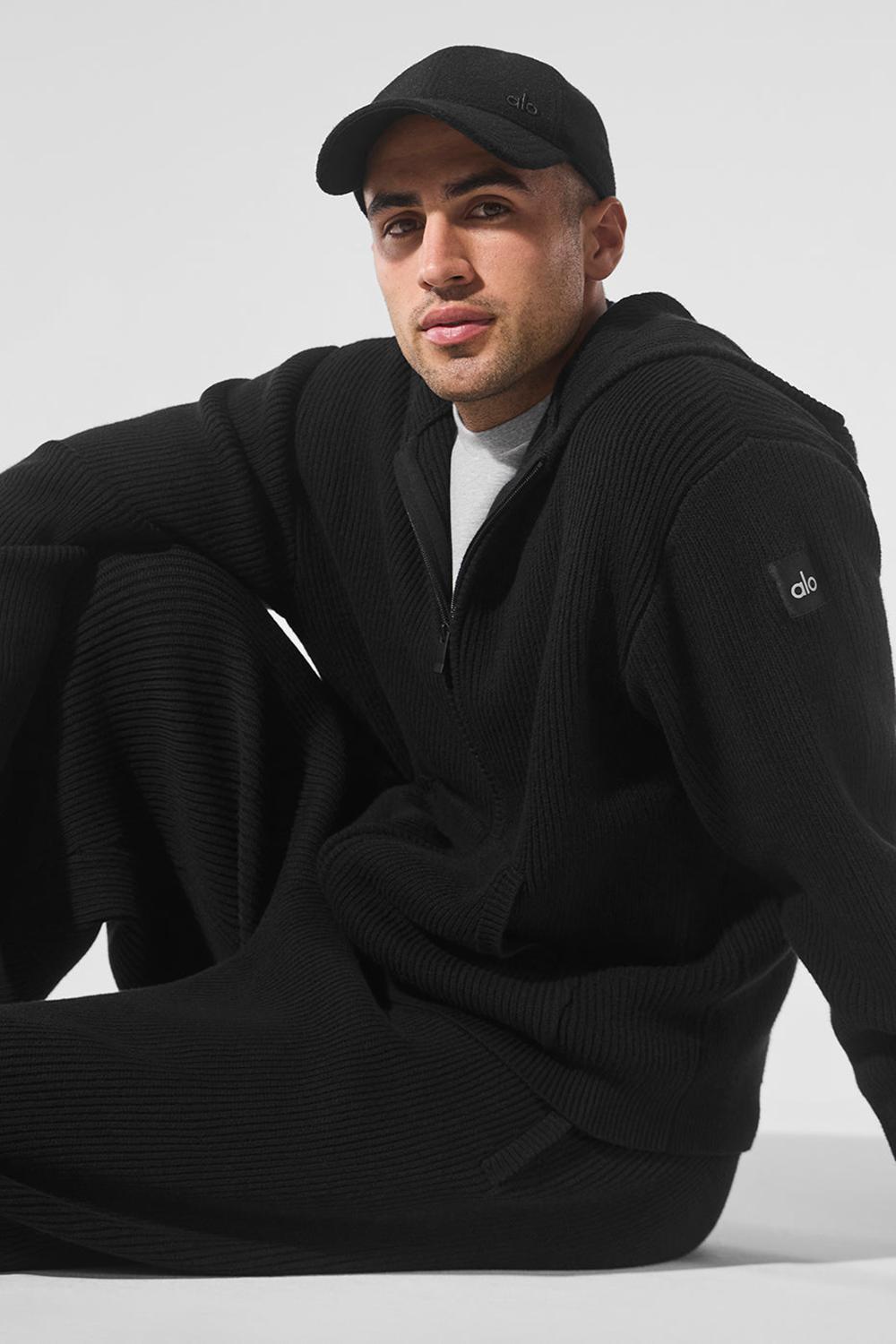 Alo Yoga Domain Rib Knit Full Zip Miesten Neulepuserot Mustat | Suomi  6731-TLGRJ