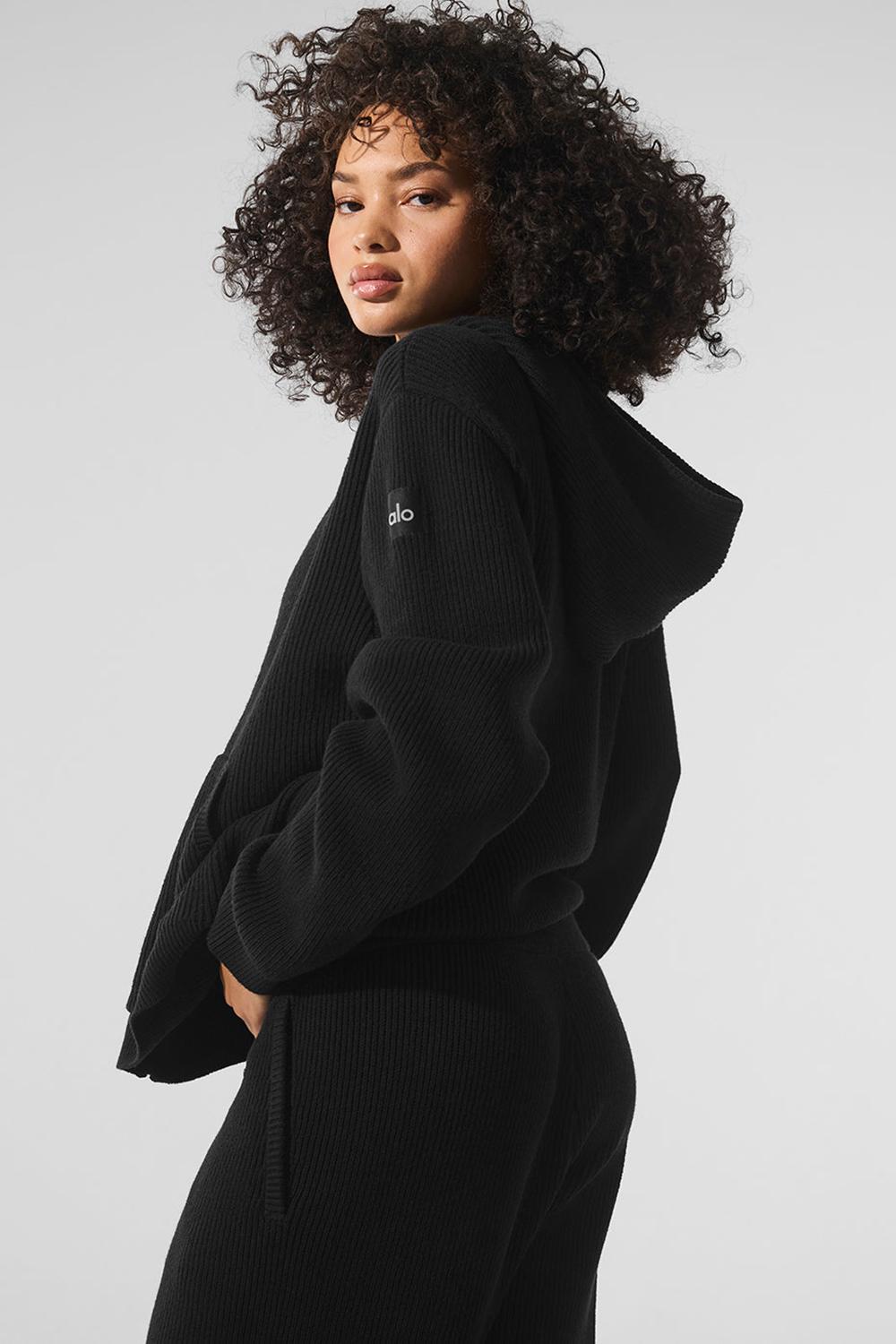 Alo Yoga Domain Rib Knit Full Zip Naisten Neulepuserot Mustat | Suomi  5832-BLSJR