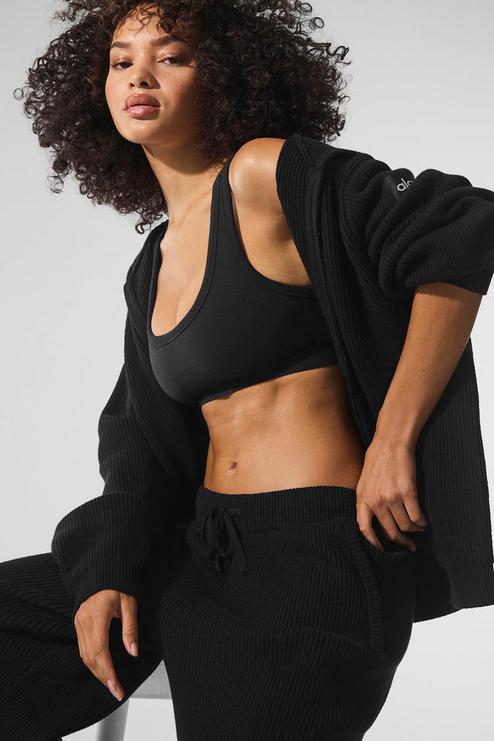 Alo Yoga Domain Rib Knit Full Zip Naisten Neulepuserot Mustat | Suomi  5832-BLSJR