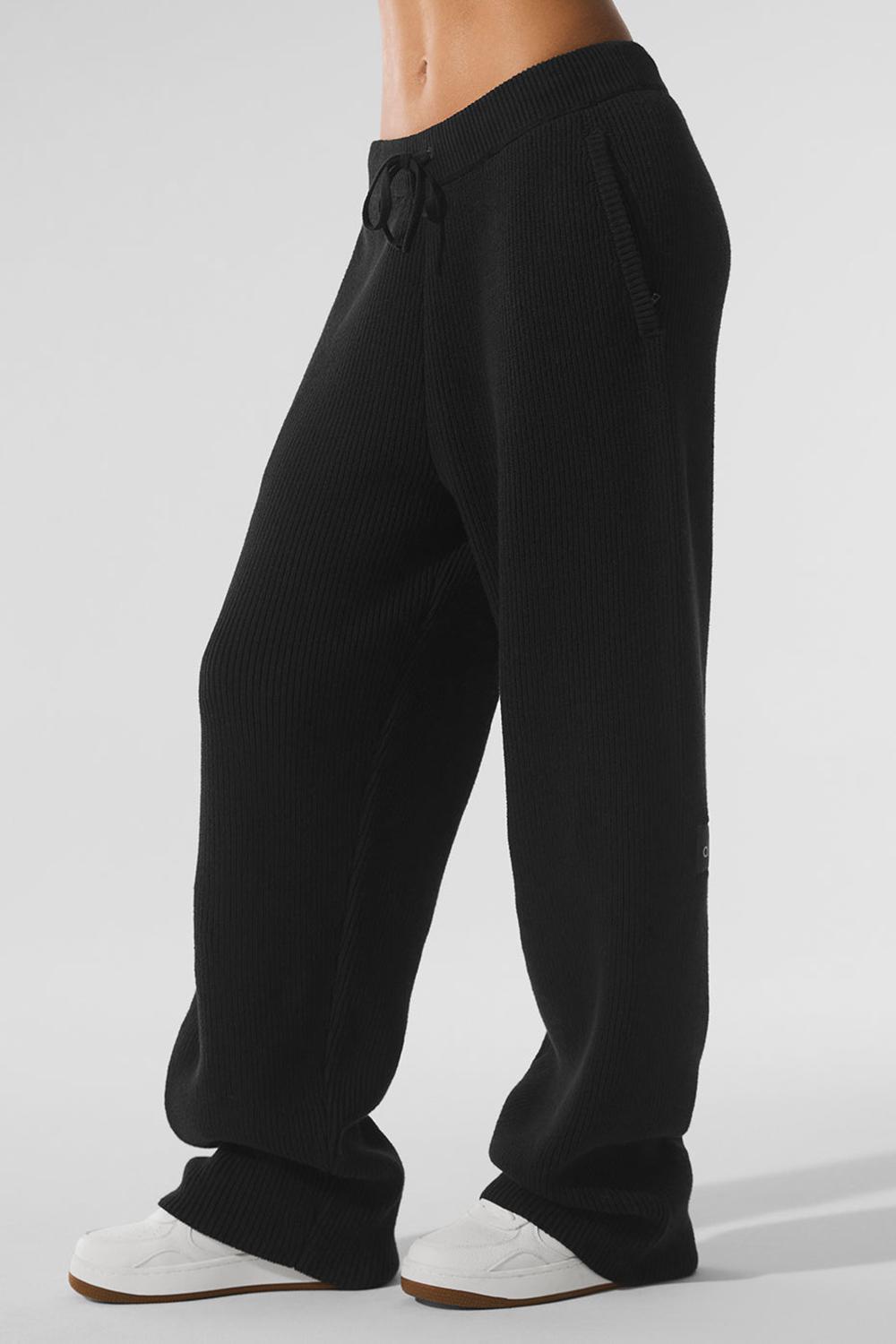Alo Yoga Domain Rib Knit Naisten Collegehousut Mustat | Suomi  8910-TEZJF
