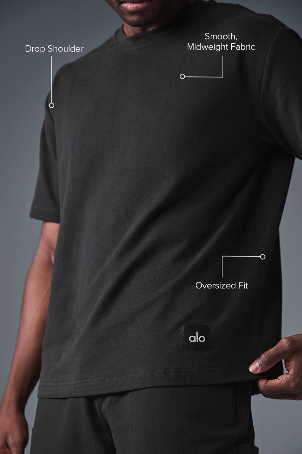 Alo Yoga Double Take Miesten Short Sleeve Mustat | Suomi  2897-DUZHV