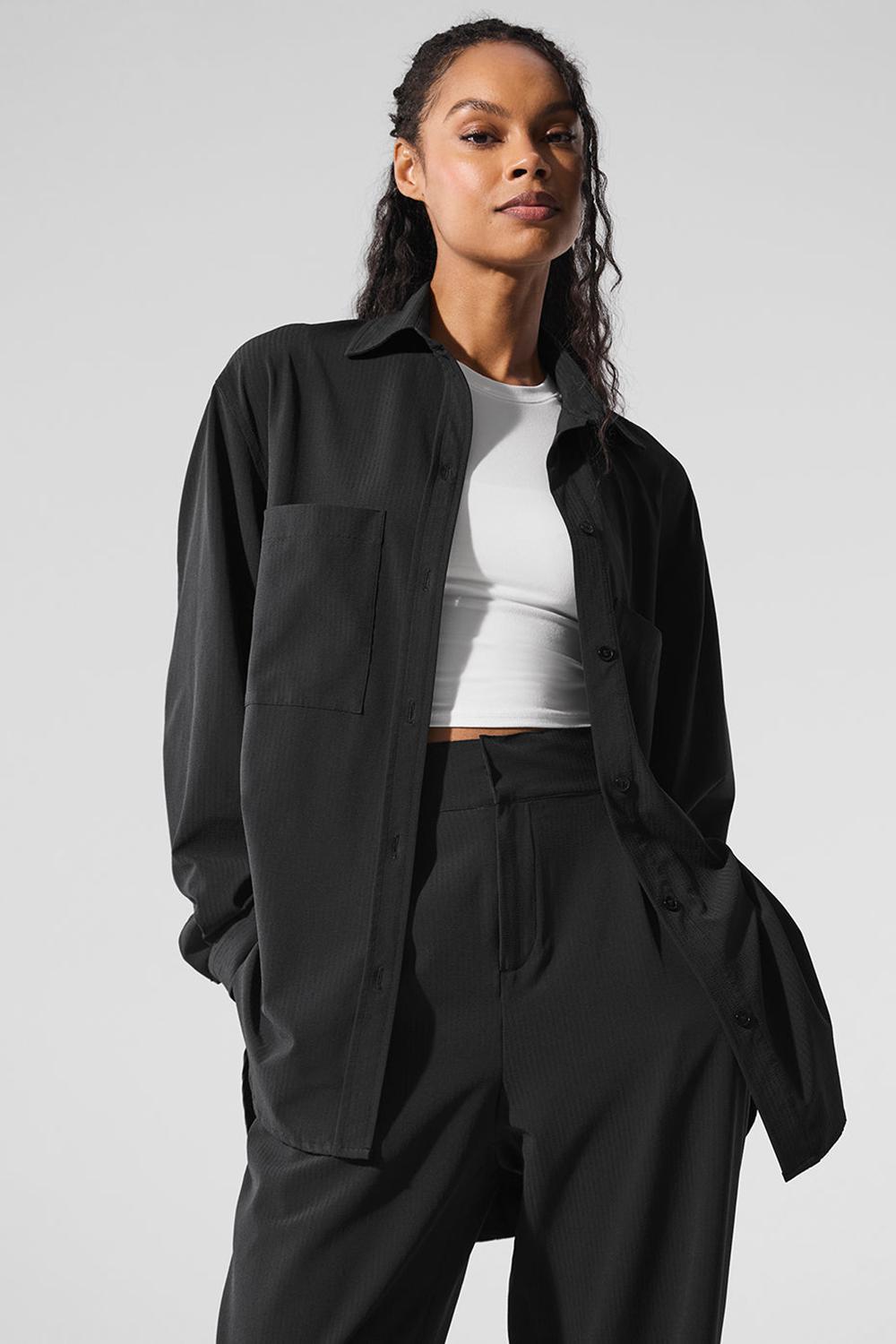 Alo Yoga Dreamscape Button Down Naisten Pitkähihainen Mustat | Suomi  9423-IRPWK