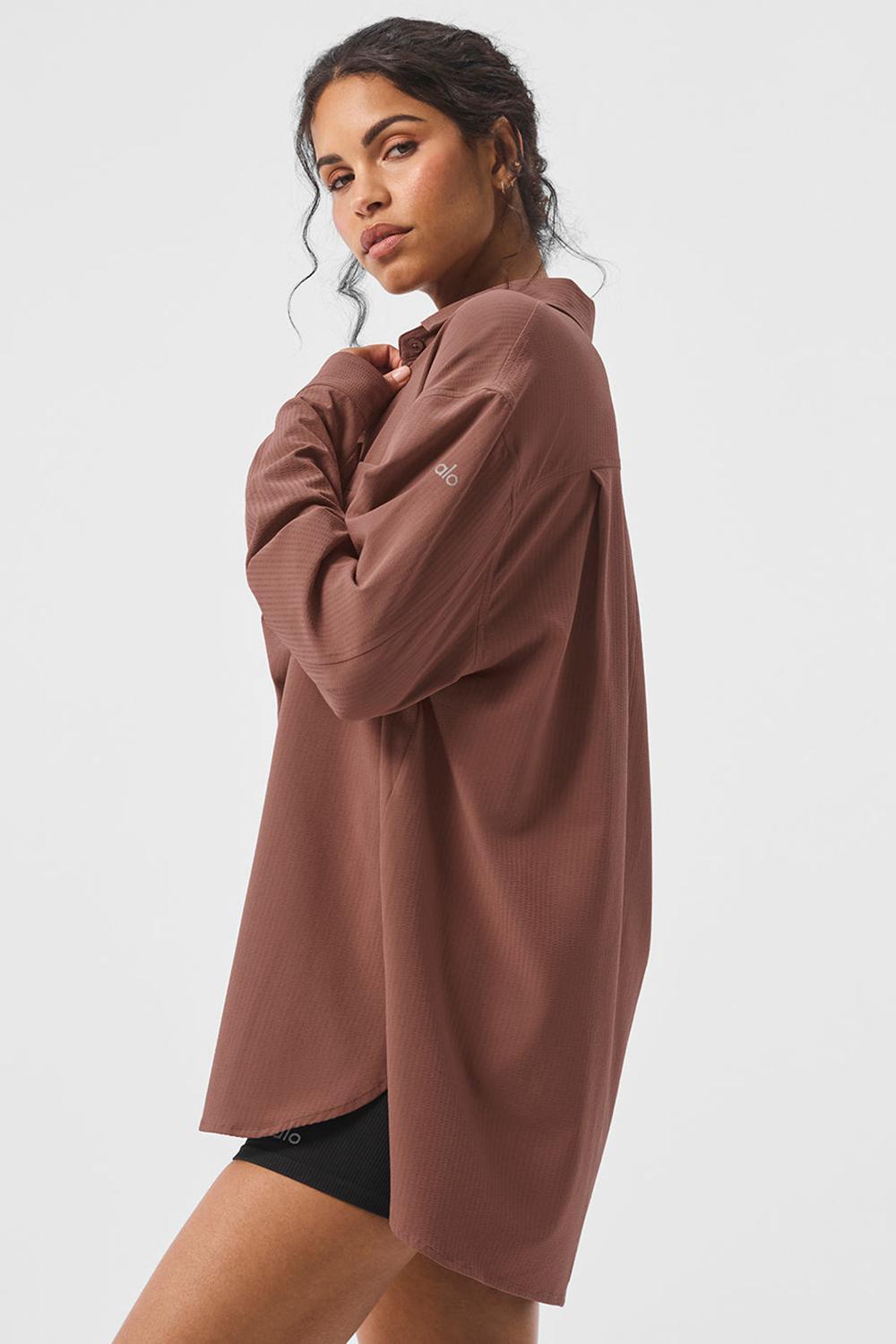 Alo Yoga Dreamscape Button Down Naisten Pitkähihainen Chestnut | Suomi  5619-RVTMD