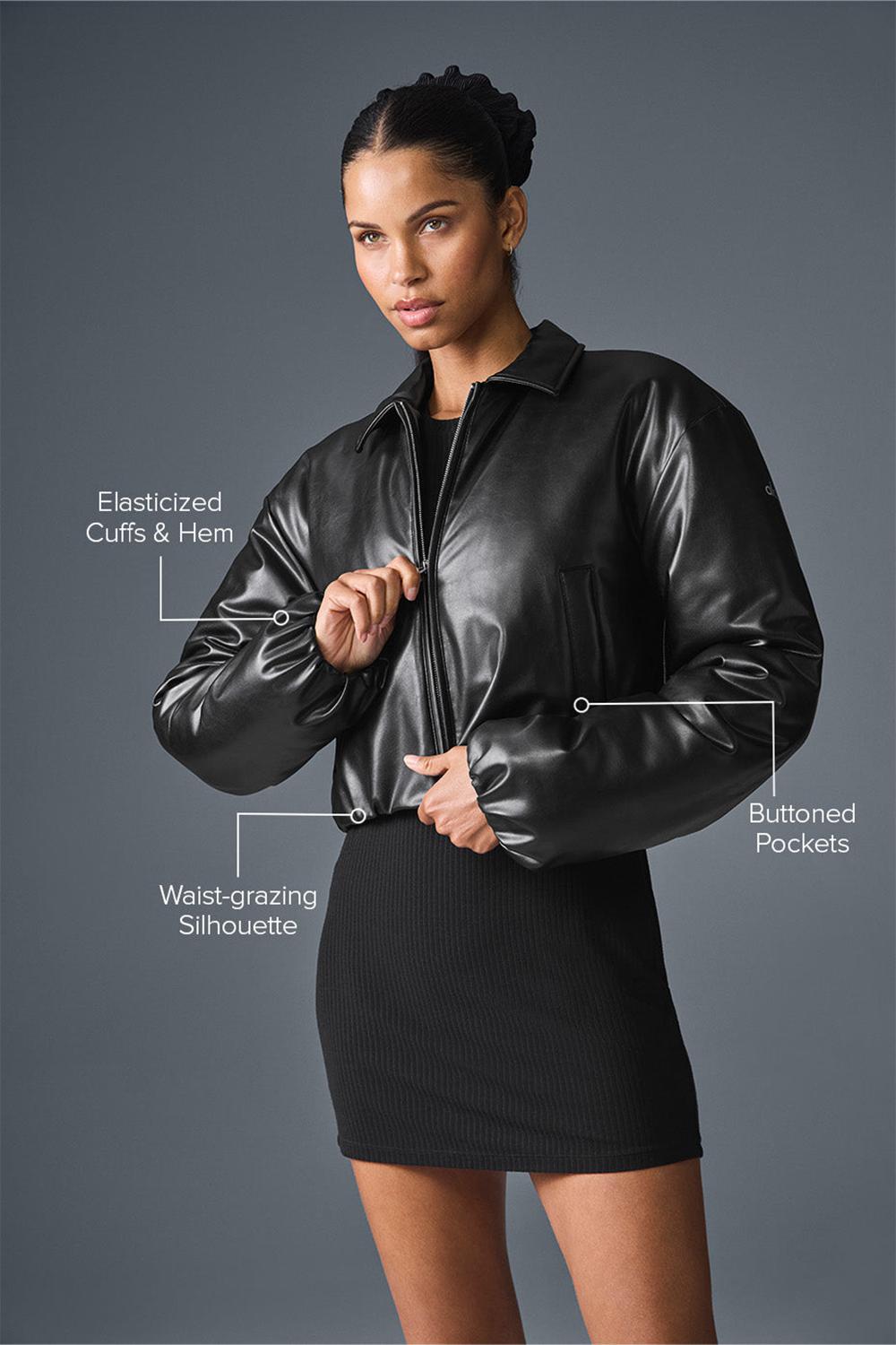 Alo Yoga Faux Leather Cropped Premier Naisten Bomber Takki Mustat | Suomi  9864-RVNMW