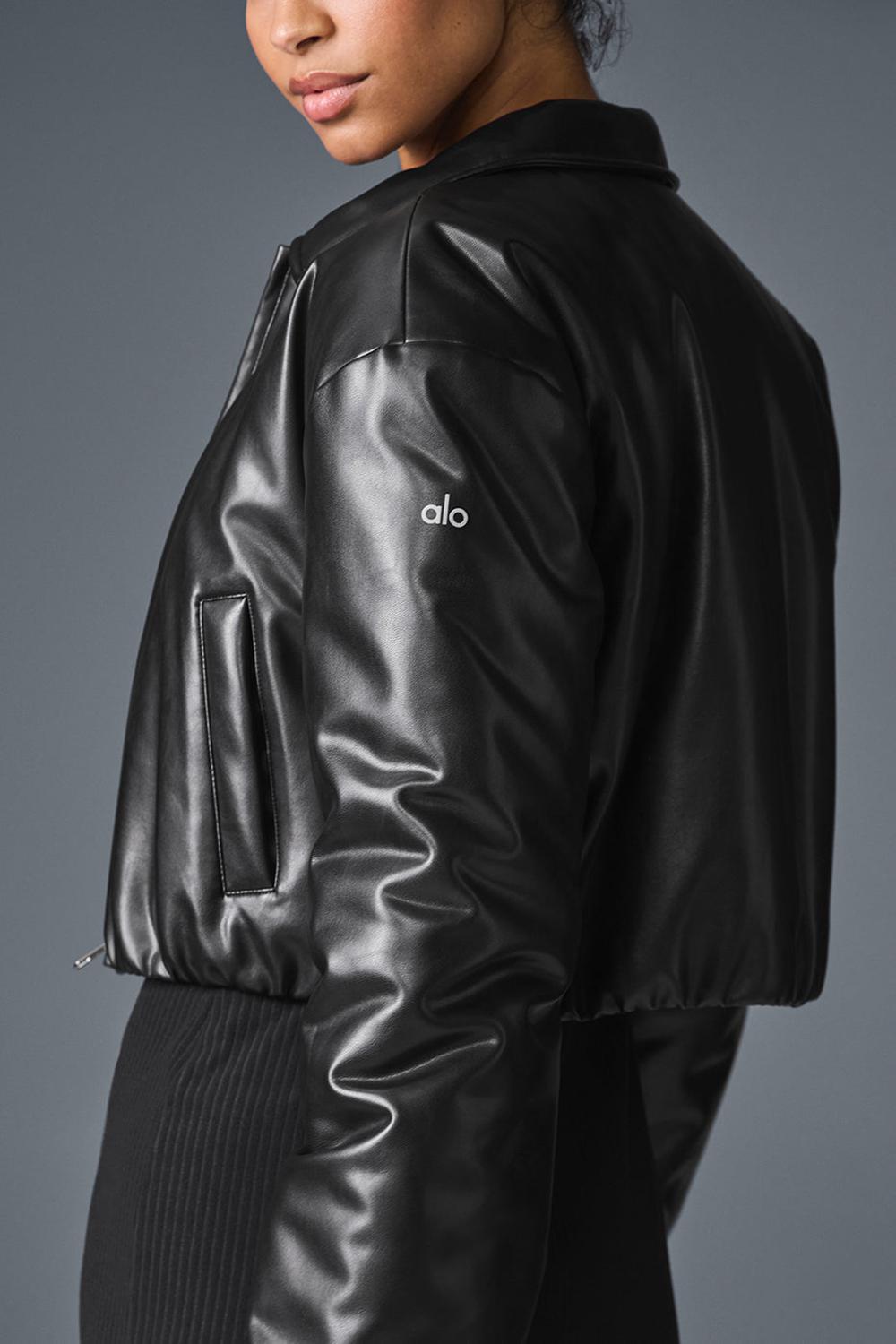 Alo Yoga Faux Leather Cropped Premier Naisten Bomber Takki Mustat | Suomi  9864-RVNMW
