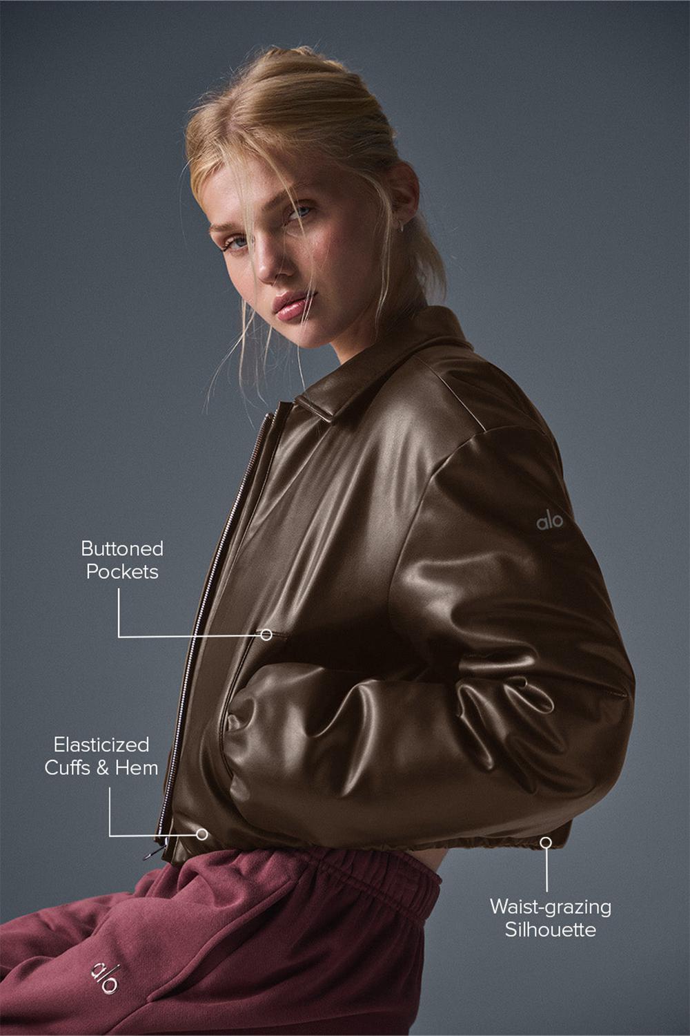 Alo Yoga Faux Leather Cropped Premier Naisten Bomber Takki Espresso | Suomi  0873-XRJVE
