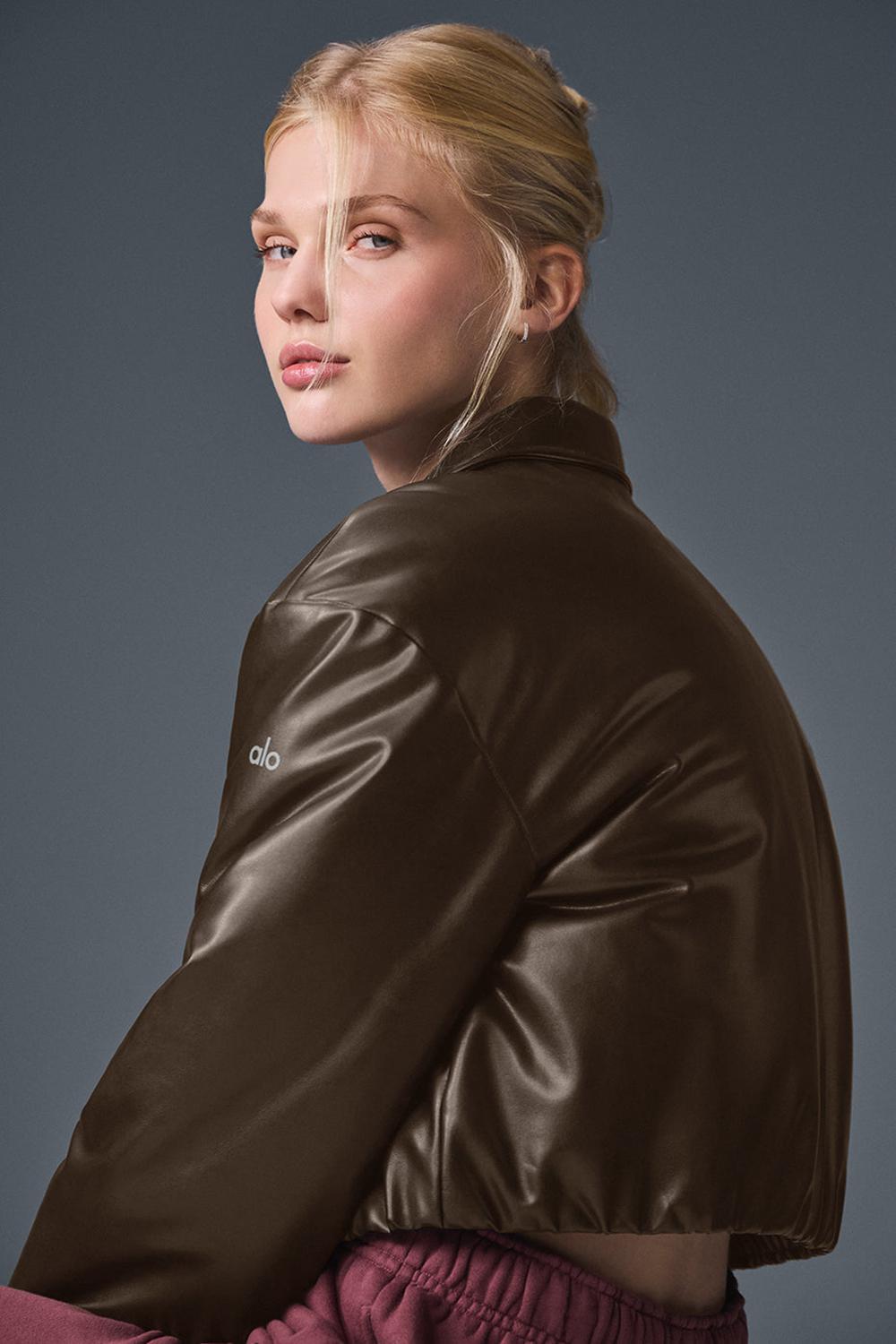 Alo Yoga Faux Leather Cropped Premier Naisten Bomber Takki Espresso | Suomi  0873-XRJVE