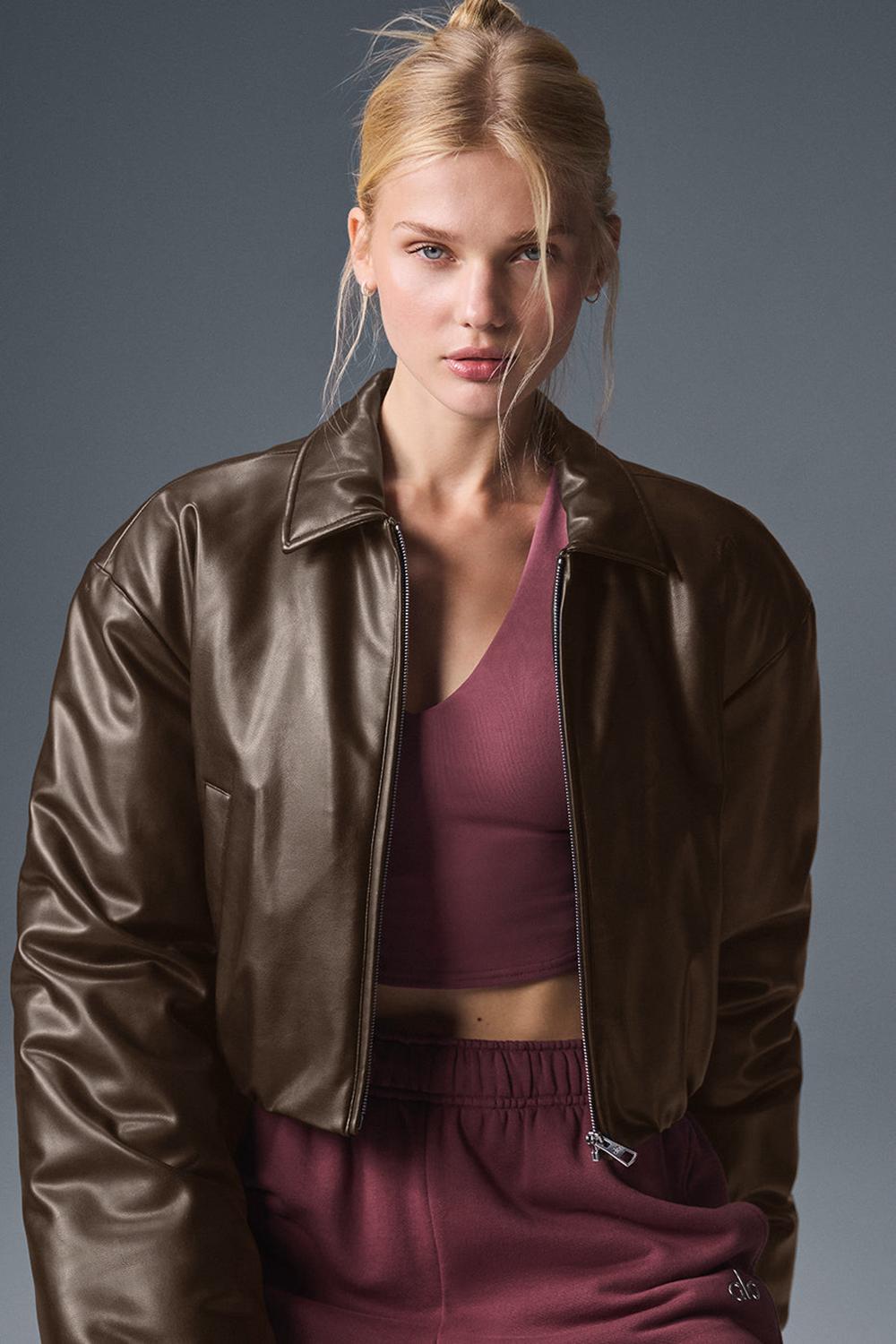 Alo Yoga Faux Leather Cropped Premier Naisten Bomber Takki Espresso | Suomi  0873-XRJVE