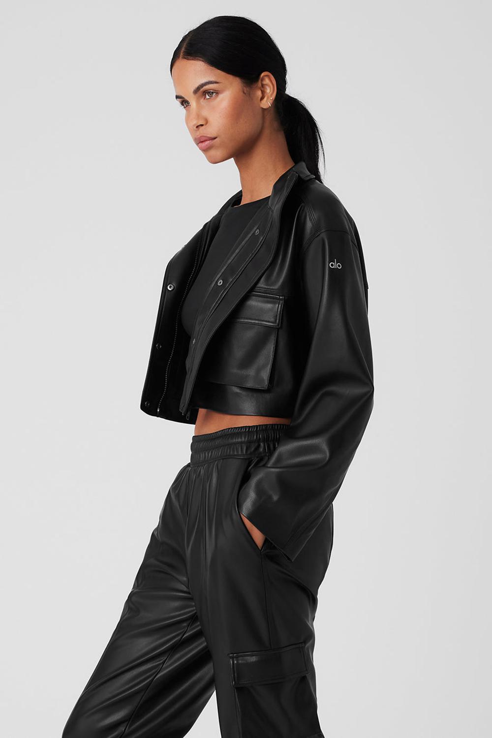 Alo Yoga Faux Leather Power Hour Naisten Takit Mustat | Suomi  3847-TPSWI
