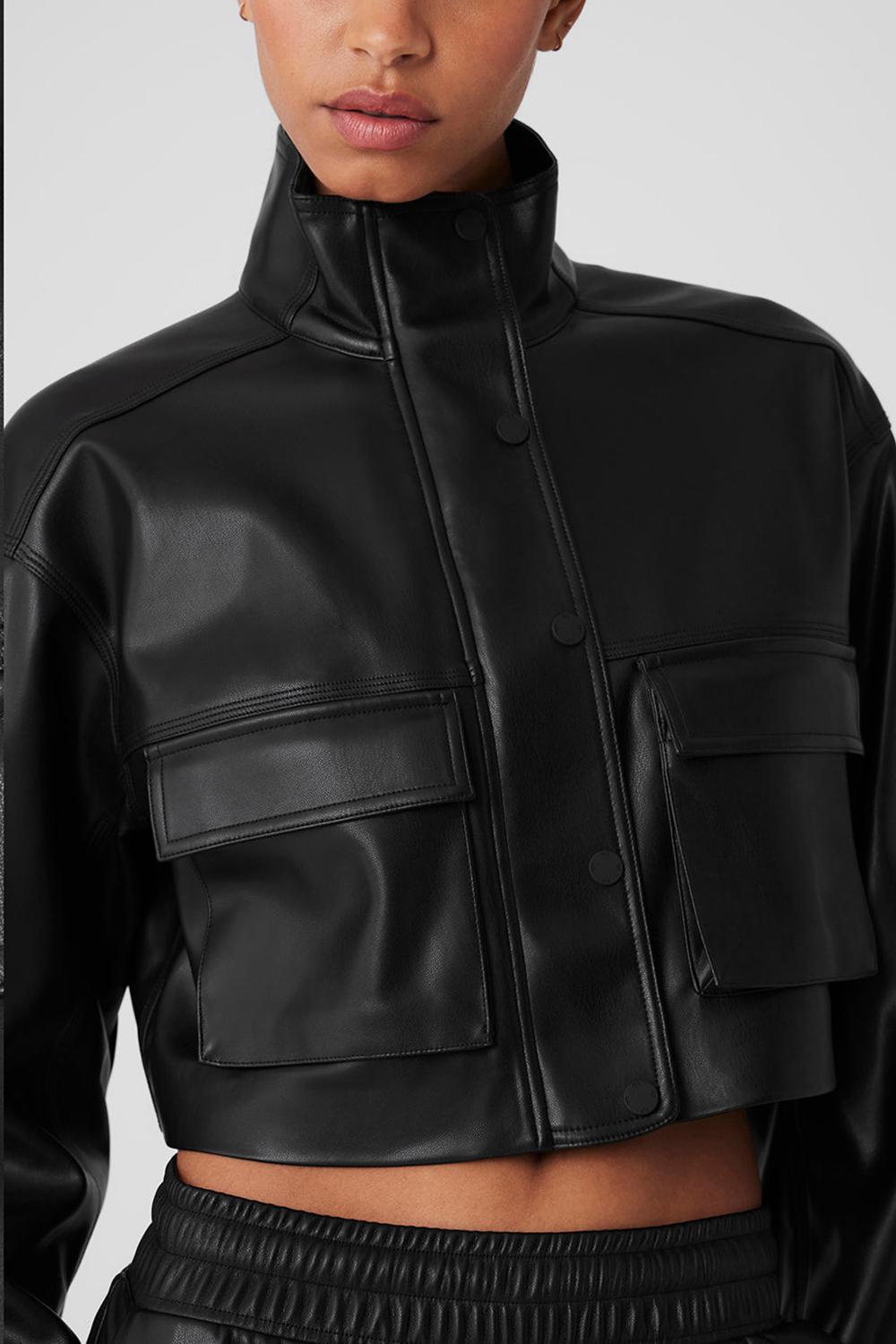 Alo Yoga Faux Leather Power Hour Naisten Takit Mustat | Suomi  3847-TPSWI