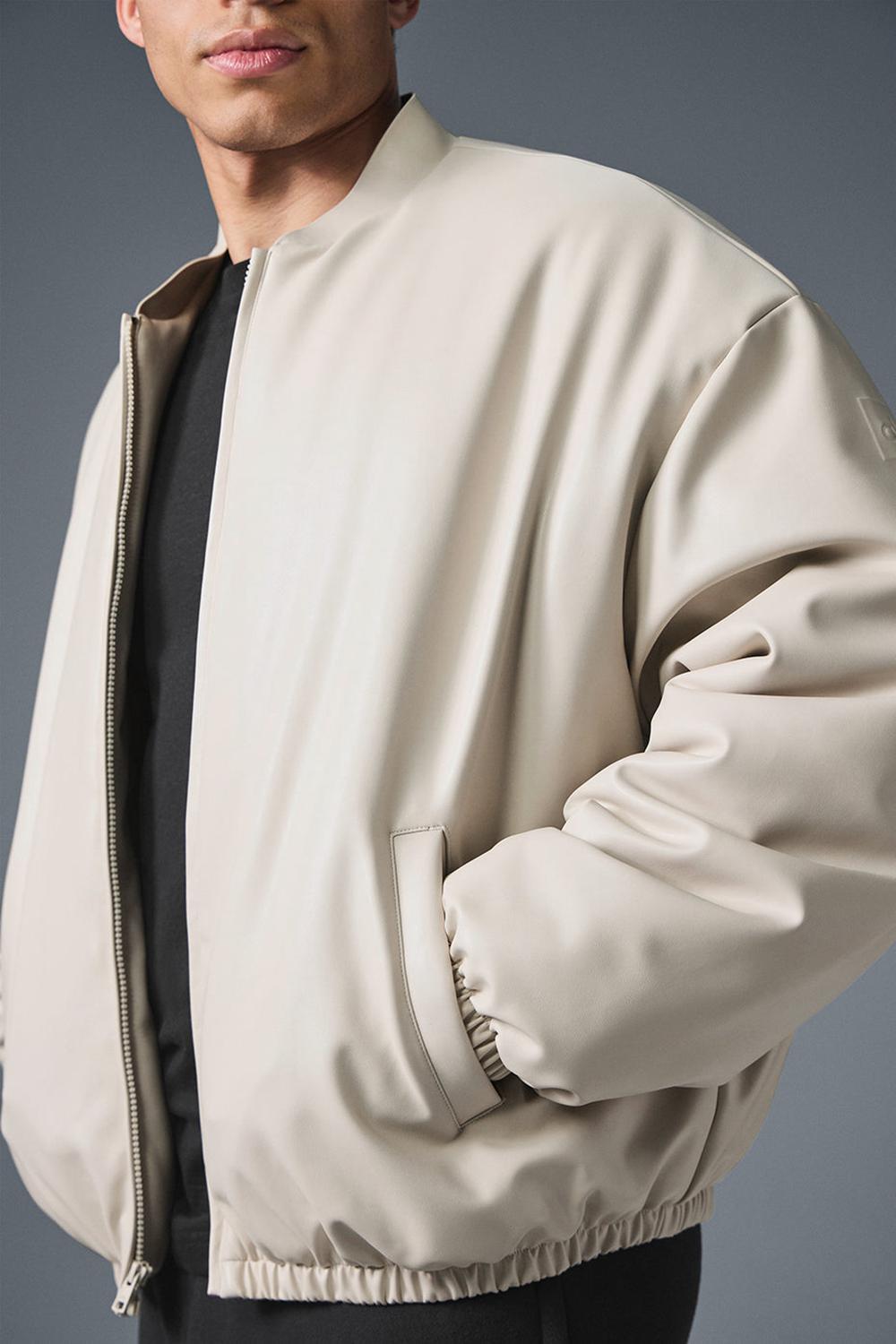 Alo Yoga Faux Leather Premier Miesten Bomber Takki Bone | Suomi  6485-BGHTM