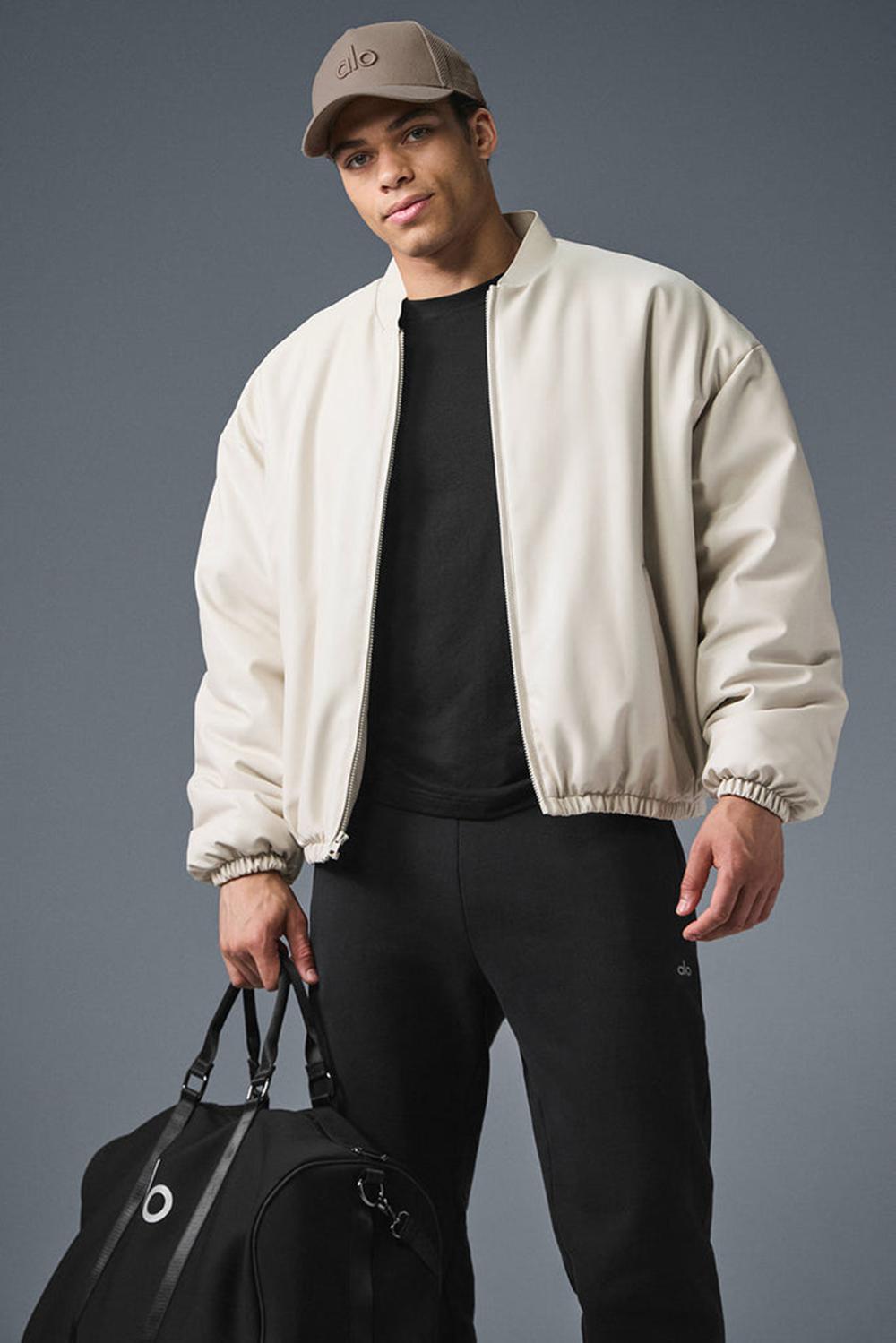 Alo Yoga Faux Leather Premier Miesten Bomber Takki Bone | Suomi  6485-BGHTM