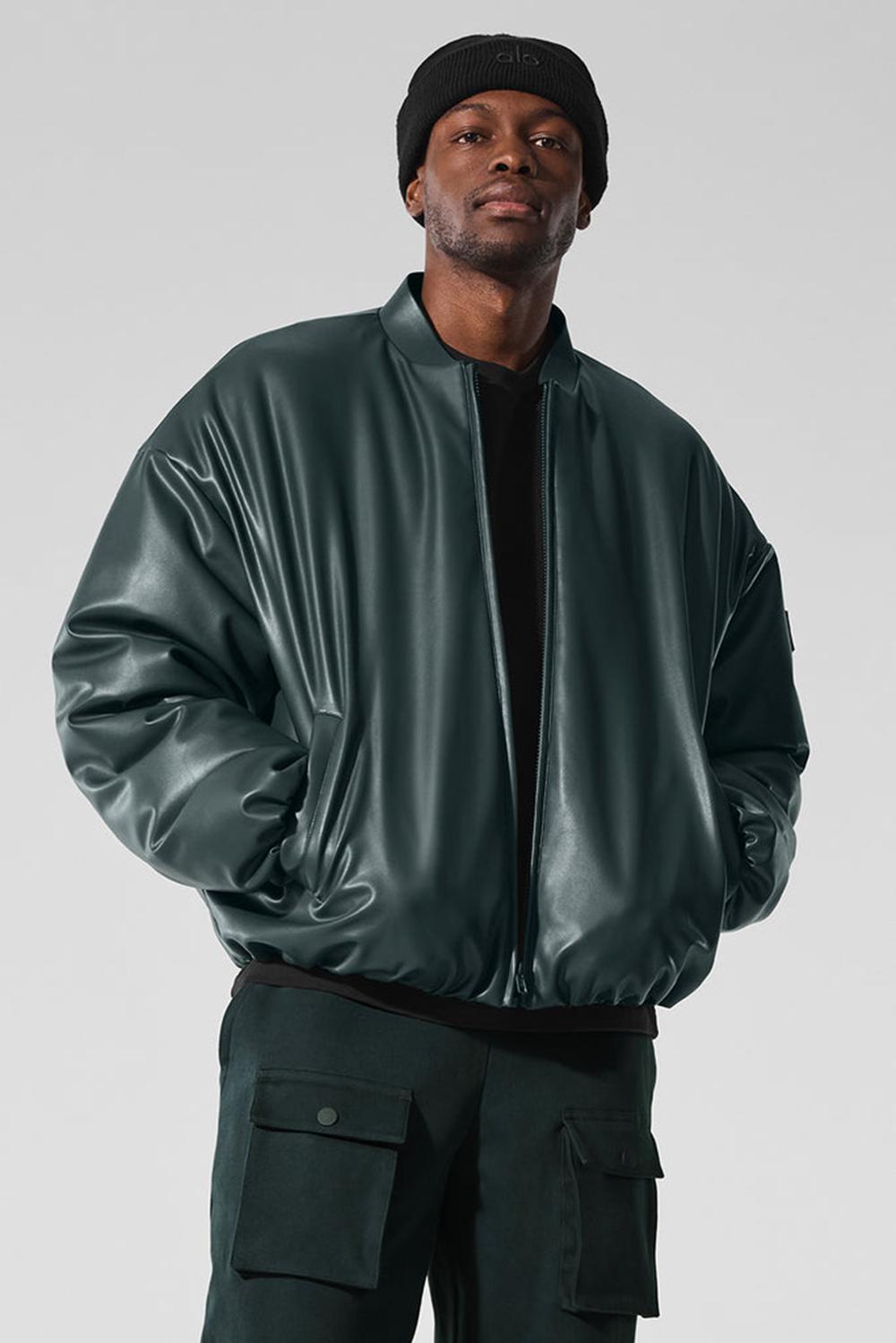 Alo Yoga Faux Leather Premier Miesten Bomber Takki Vihreä | Suomi  7405-PZKOD