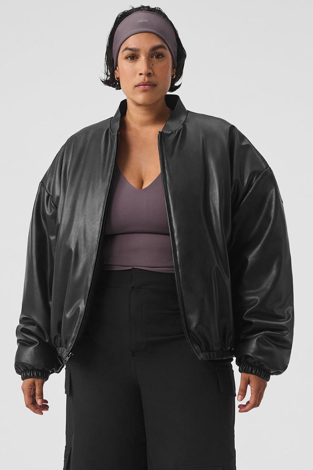 Alo Yoga Faux Leather Premier Naisten Bomber Takki Mustat | Suomi  1653-KEQUW